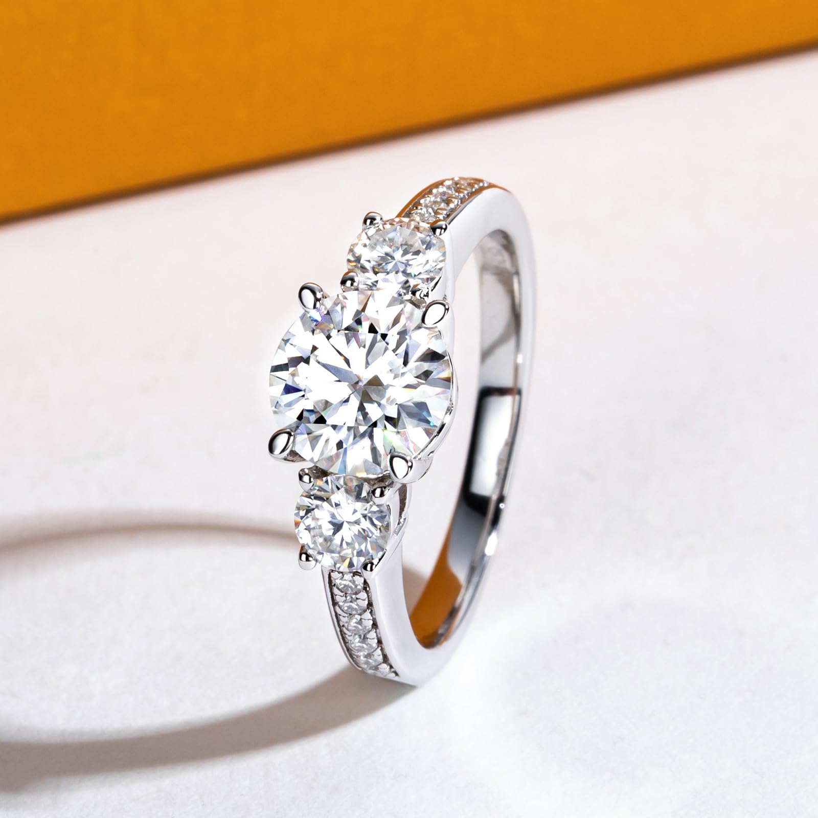 round cut diamond ring, three stone rings, round diamond ring, 1 carat round diamond ring, gold ring, 14k gold ring, white gold ring, rings, promise rings for her, anniversary ring, silver rings, sterling silver rings, valentines gift for her, birthday gift for her, lab grown diamonds