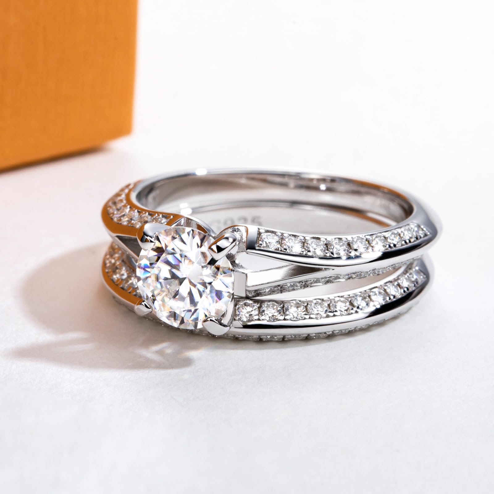 bridal ring set, round cut diamond ring, wedding ring set, engagement and wedding ring set, solitaire rings, gold rings, round cut engagement ring, gold rings for women, 14k gold rings, white gold rings, lab grown diamond rings, diamond rings for women, diamond rings, valentines gift for her, birthday gift for her, moissanite rings, 925 silver rings