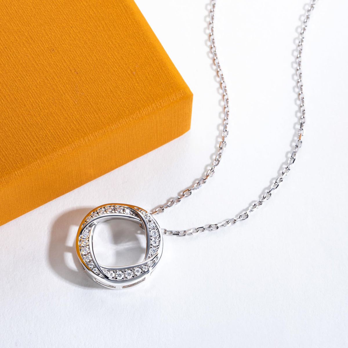 Moiss Era pendant, infinity circle necklace, luxury minimalist jewelry, white gold pendant necklace, moissanite pendant, symbolic jewelry