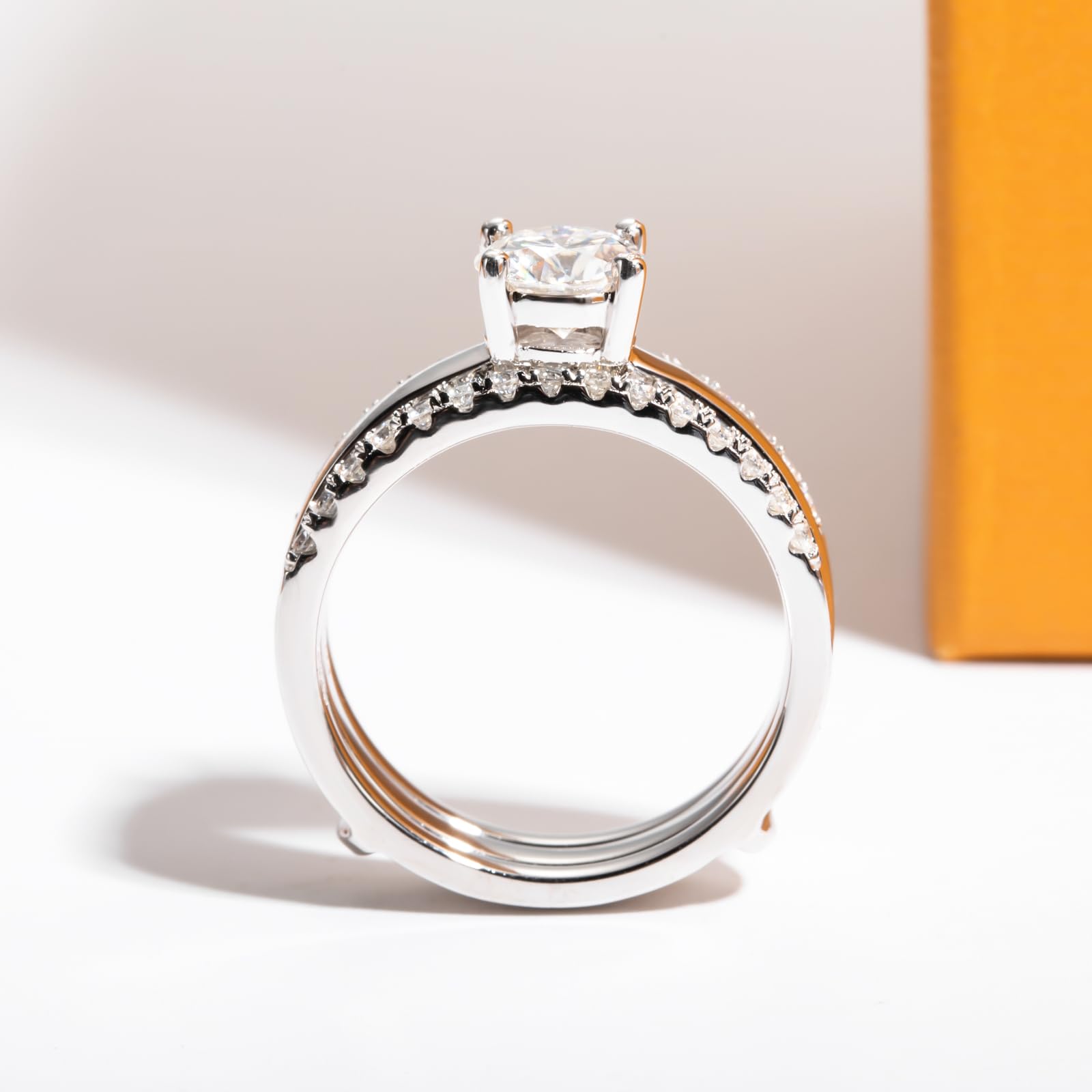 bridal ring set, round cut diamond ring, wedding ring set, engagement and wedding ring set, solitaire rings, gold rings, round cut engagement ring, gold rings for women, 14k gold rings, white gold rings, lab grown diamond rings, diamond rings for women, diamond rings, valentines gift for her, birthday gift for her, moissanite rings, 925 silver rings