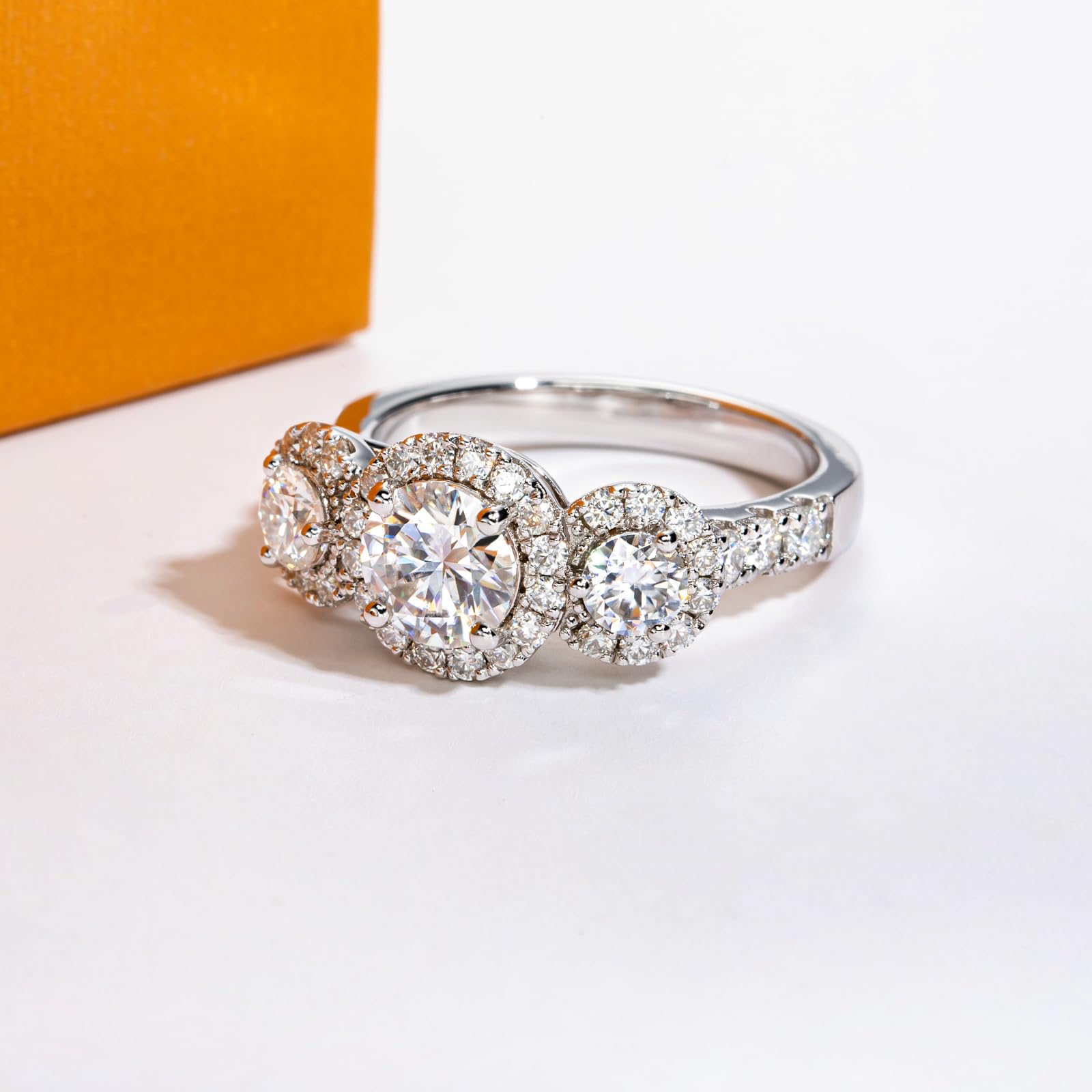 round cut diamond ring, three stone rings, round diamond ring, 1 carat round diamond ring, gold ring, 14k gold ring, white gold ring, rings, promise rings for her, anniversary ring, silver rings, sterling silver rings, valentines gift for her, birthday gift for her, lab grown diamonds