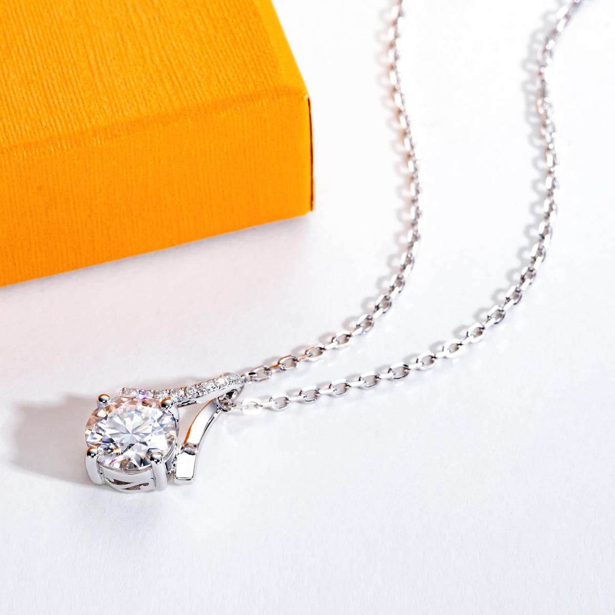 moissanite pendant necklace, infinity necklace women, round cut moissanite necklace, sterling silver pendant, white gold plated jewelry, solitaire necklace women, elegant jewelry gift for her, minimalist luxury necklace, infinity symbol necklace, sparkling pendant necklace