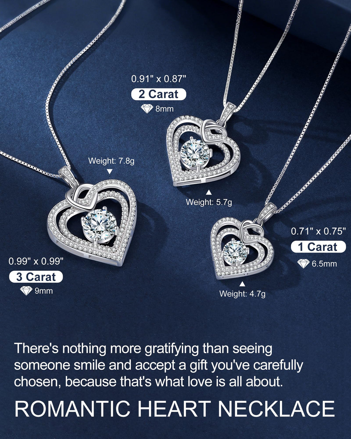 double heart necklace, heart pendant necklace, diamond heart necklace, sterling silver heart pendant, valentines day jewelry, valentines gift for her