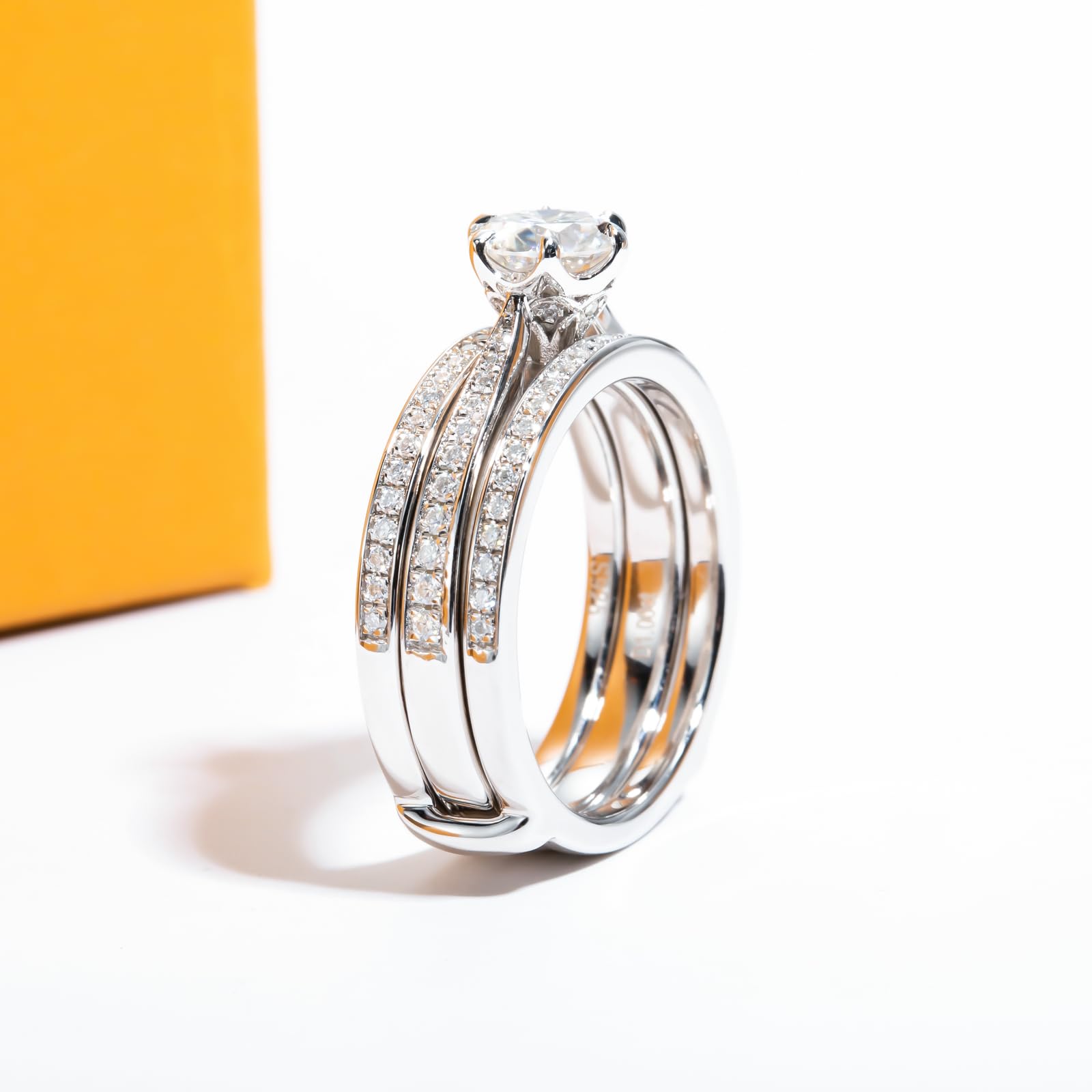 bridal ring set, round cut diamond ring, wedding ring set, engagement and wedding ring set, solitaire rings, gold rings, round cut engagement ring, gold rings for women, 14k gold rings, white gold rings, lab grown diamond rings, diamond rings for women, diamond rings, valentines gift for her, birthday gift for her, moissanite rings