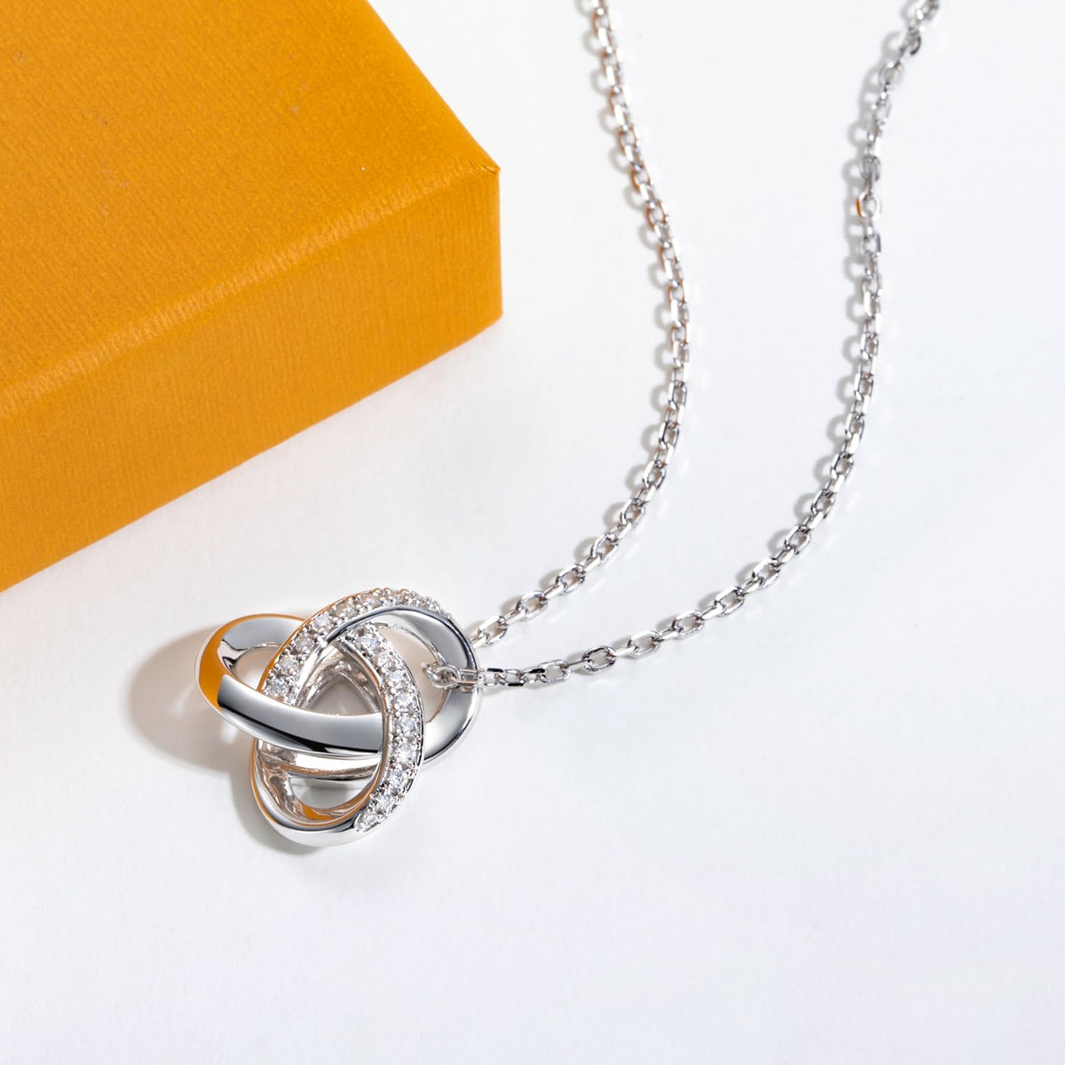 trinity knot necklace, celtic knot pendant, infinity knot necklace women, silver necklace USA, white gold plated jewelry, moissanite pendant necklace, meaningful jewelry gift for her, elegant minimalist necklace