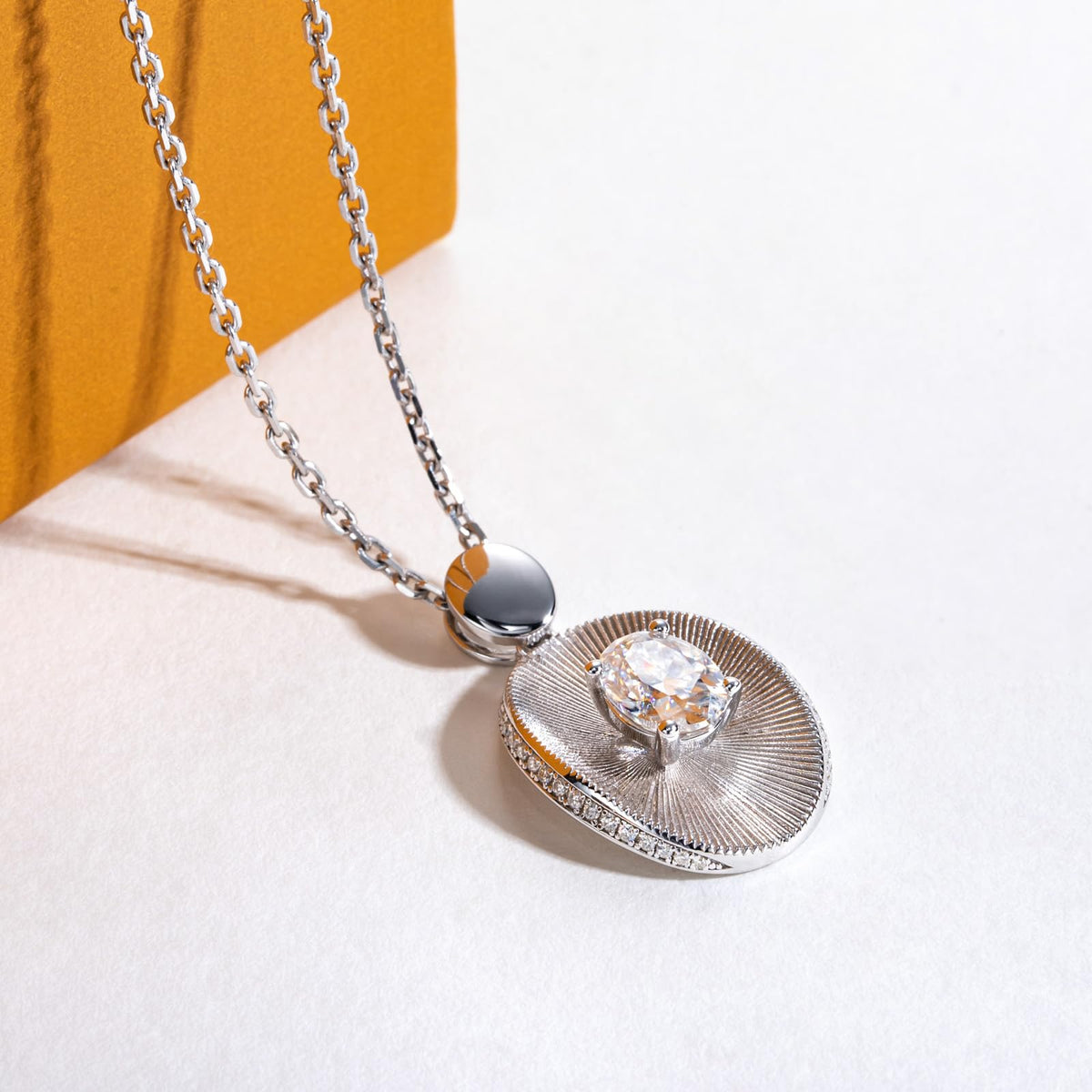 1.0 CT Oval Cut Moissanite Vintage Halo Pendant Necklace for Women
