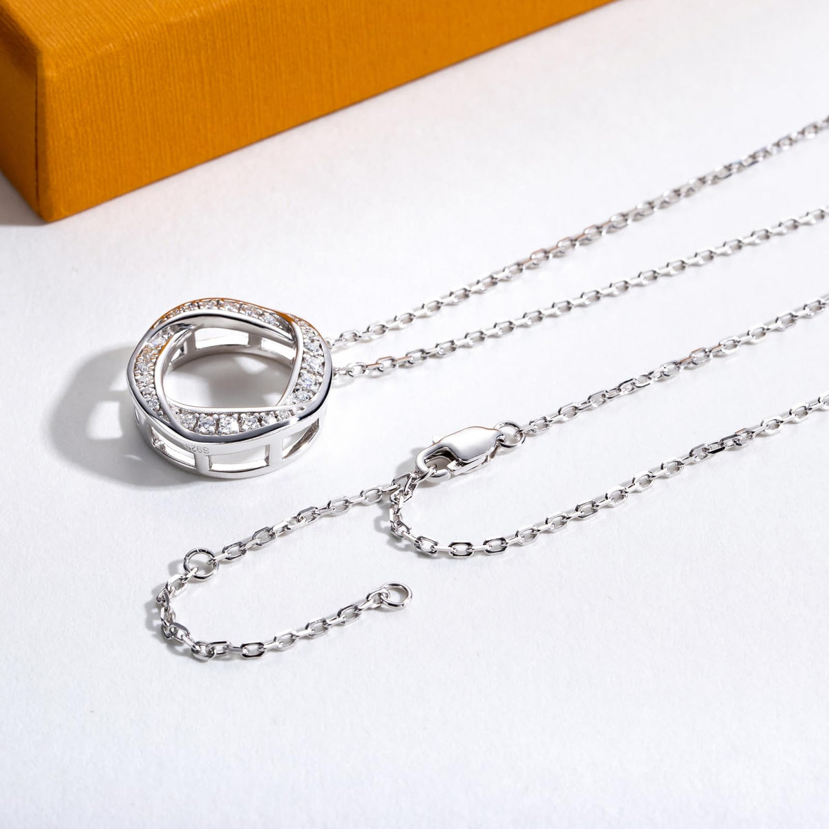 Moiss Era pendant, infinity circle necklace, luxury minimalist jewelry, white gold pendant necklace, moissanite pendant, symbolic jewelry