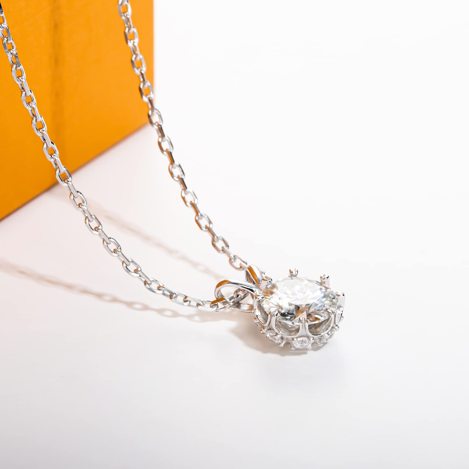 moissanite pendant necklace, round solitaire necklace, silver pendant for women, custom moissanite jewelry, lab grown diamond pendant, white gold plated necklace, dainty pendant necklace