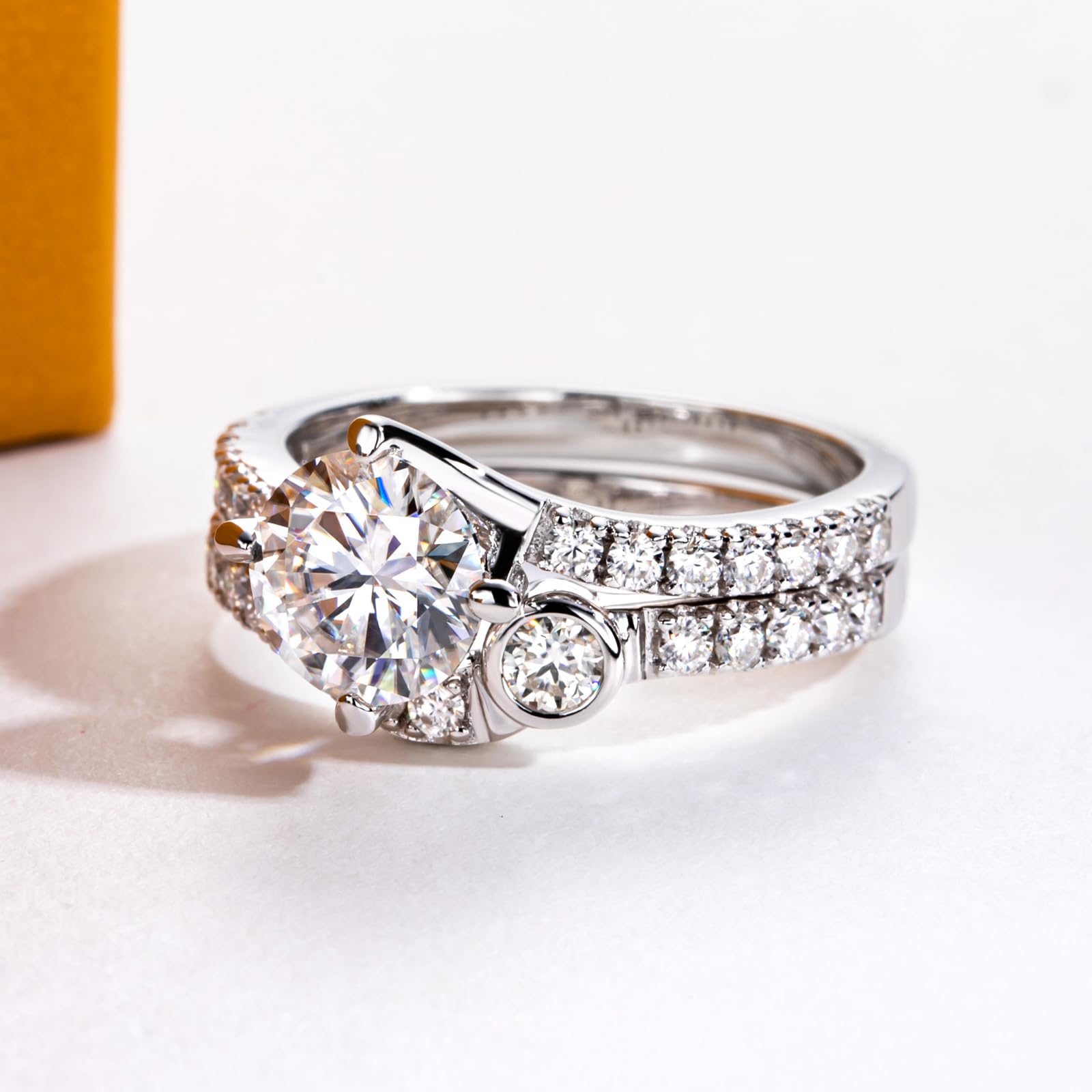 bridal ring set, round cut diamond ring, wedding ring set, engagement and wedding ring set, solitaire rings, gold rings, round cut engagement ring, gold rings for women, 14k gold rings, white gold rings, lab grown diamond rings, diamond rings for women, diamond rings, valentines gift for her, birthday gift for her, moissanite rings