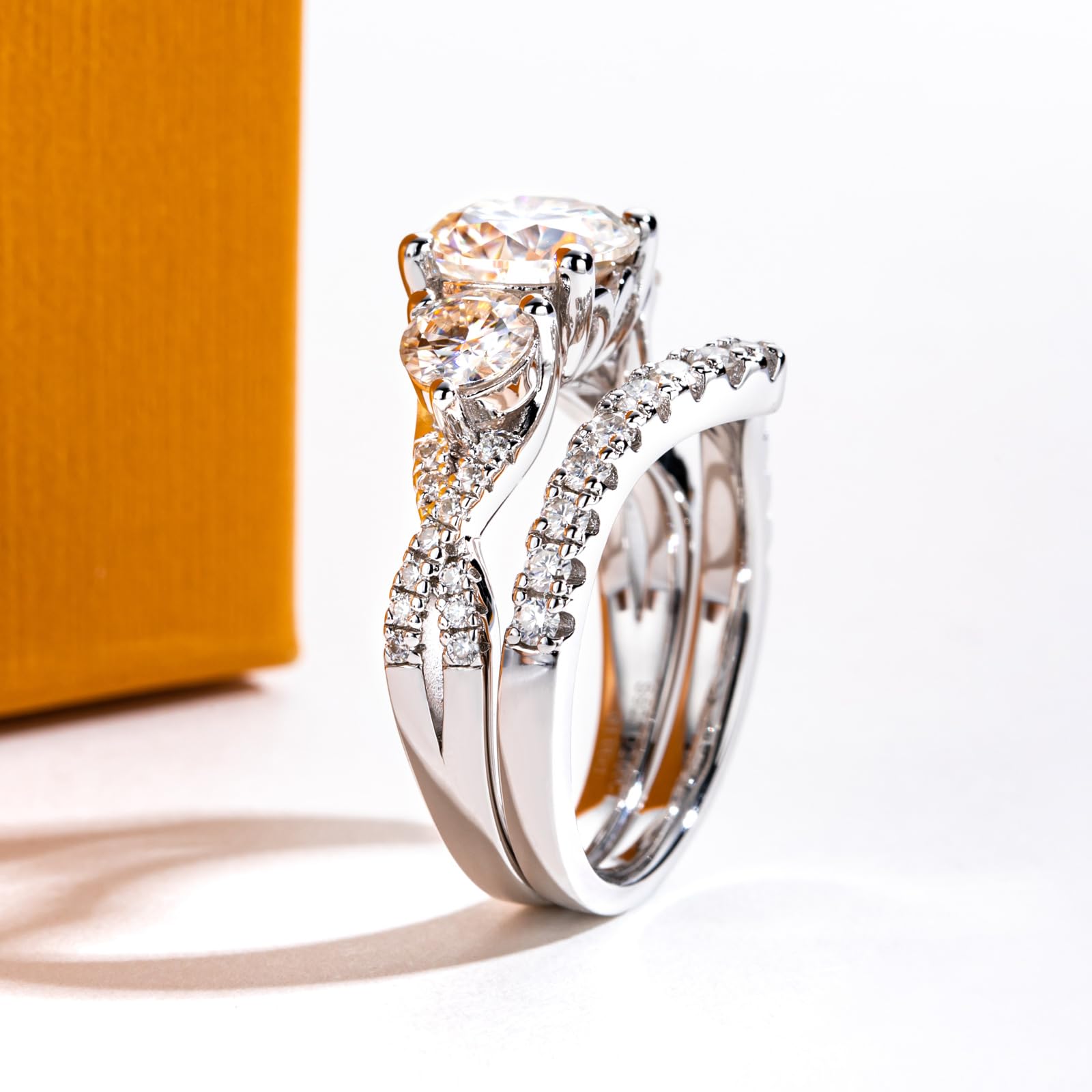three stone ring, chevron ring, bridal ring set, round cut diamond ring, wedding ring set, engagement and wedding ring set, solitaire rings, gold rings, round cut engagement ring, gold rings for women, 14k gold rings, white gold rings, lab grown diamond rings, diamond rings for women, diamond rings, valentines gift for her, birthday gift for her, moissanite rings, 925 silver rings
