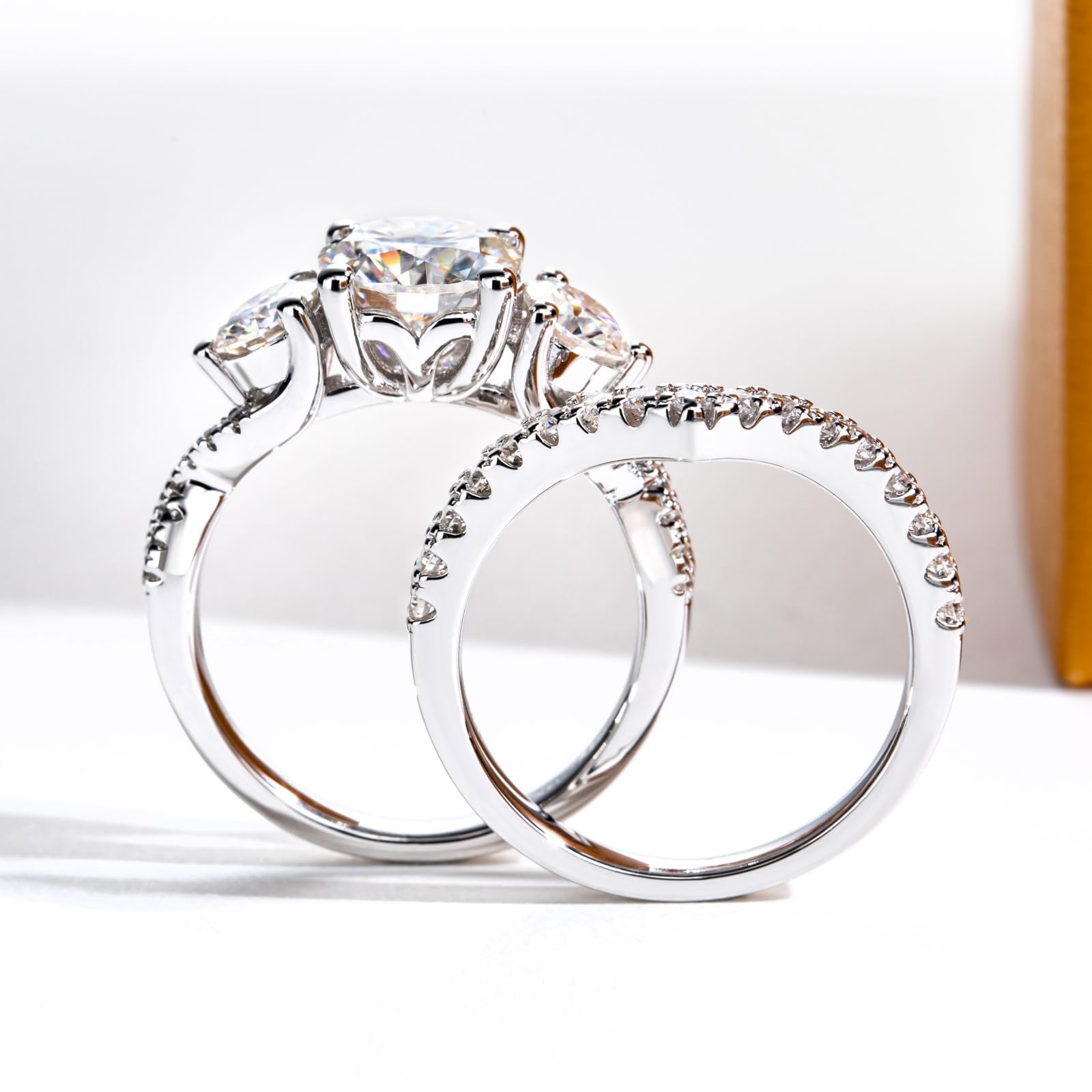 three stone ring, chevron ring, bridal ring set, round cut diamond ring, wedding ring set, engagement and wedding ring set, solitaire rings, gold rings, round cut engagement ring, gold rings for women, 14k gold rings, white gold rings, lab grown diamond rings, diamond rings for women, diamond rings, valentines gift for her, birthday gift for her, moissanite rings, 925 silver rings