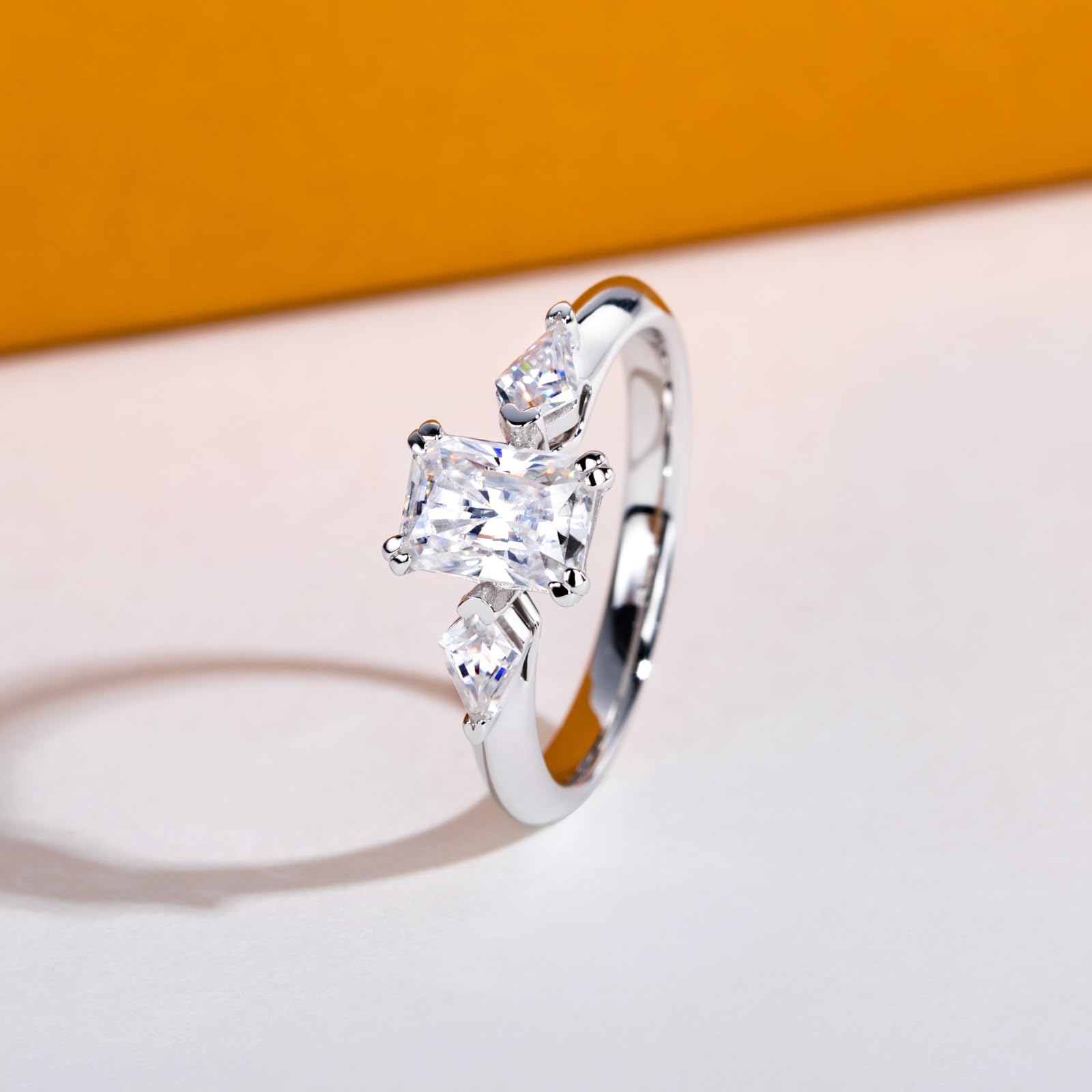 radiant cut diamond ring, three stone rings, radiant diamond ring, 1 carat emerald diamond ring, gold ring, 14k gold ring, white gold ring, rings, promise rings for her, anniversary ring, silver rings, sterling silver rings, valentines gift for her, birthday gift for her, lab grown diamonds