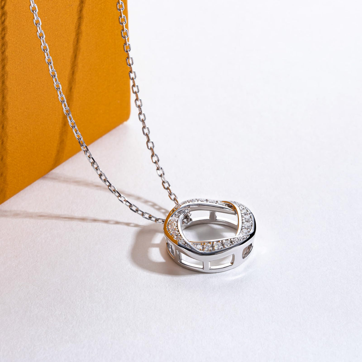 Moiss Era pendant, infinity circle necklace, luxury minimalist jewelry, white gold pendant necklace, moissanite pendant, symbolic jewelry