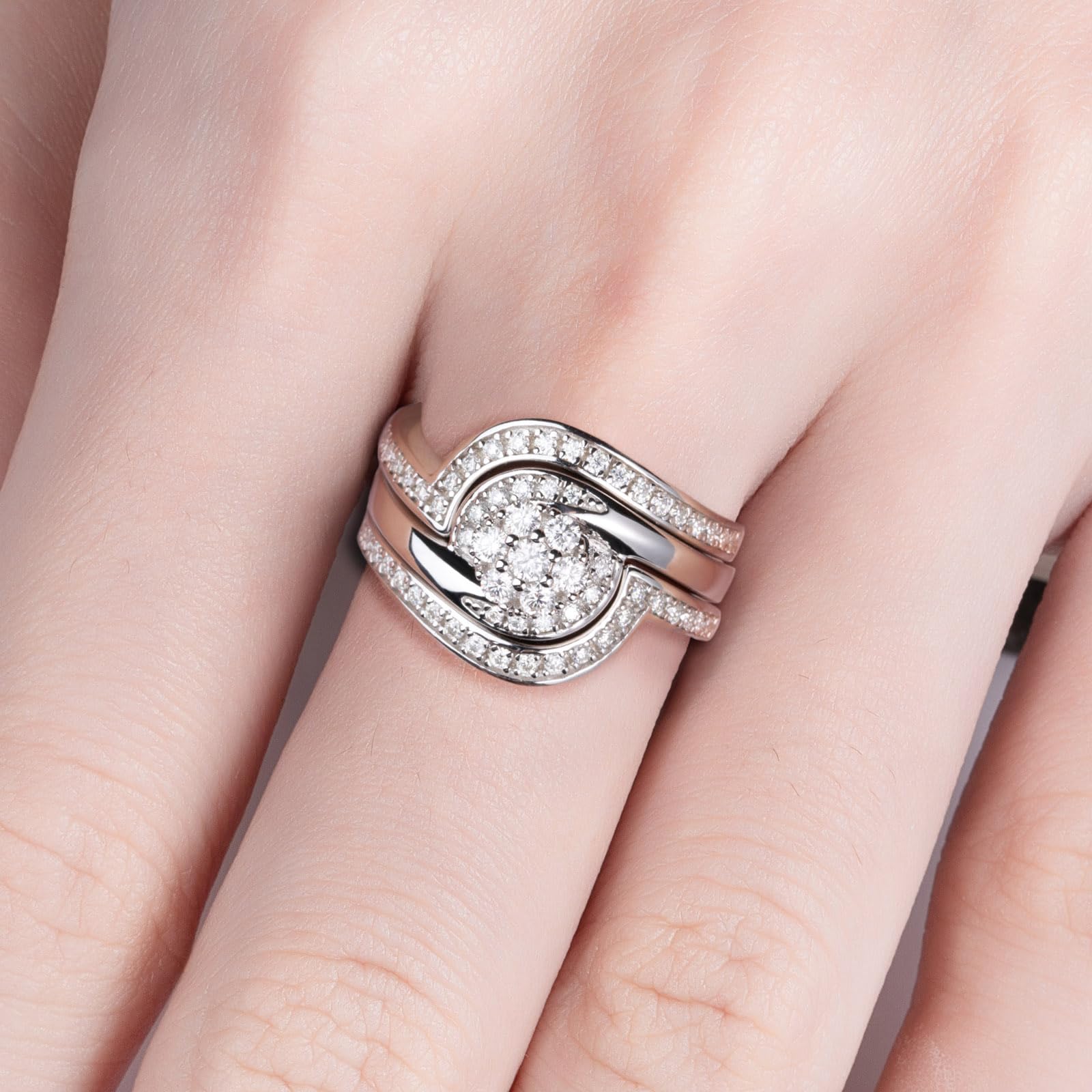 cluster ring, bridal ring set, round cut diamond ring, wedding ring set, engagement and wedding ring set, solitaire rings, gold rings, round cut engagement ring, gold rings for women, 14k gold rings, white gold rings, lab grown diamond rings, diamond rings for women, diamond rings, valentines gift for her, birthday gift for her, moissanite rings, 925 silver rings