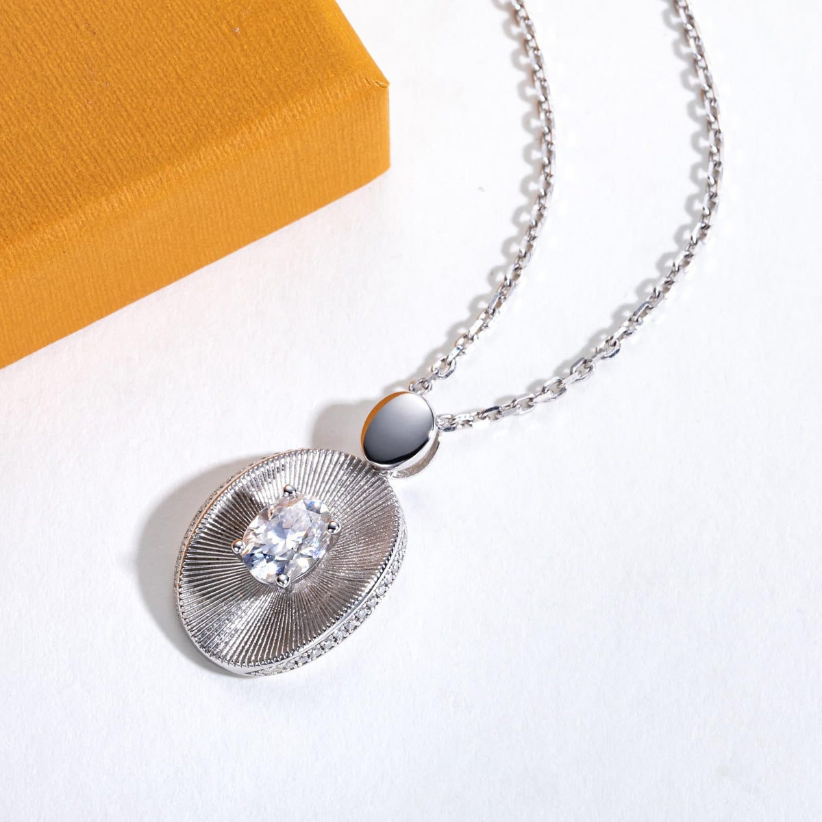 1.0 CT Oval Cut Moissanite Vintage Halo Pendant Necklace for Women
