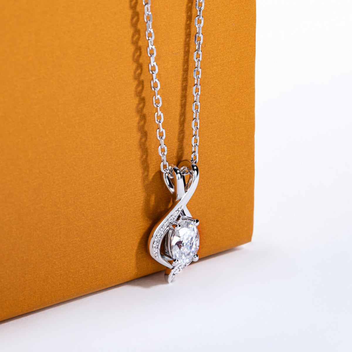 Oval moissanite pendant necklace, infinity pendant necklace women, silver necklace USA, white gold plated jewelry, moissanite jewelry USA, elegant pendant for women, minimalist luxury necklace, gift for her jewelry