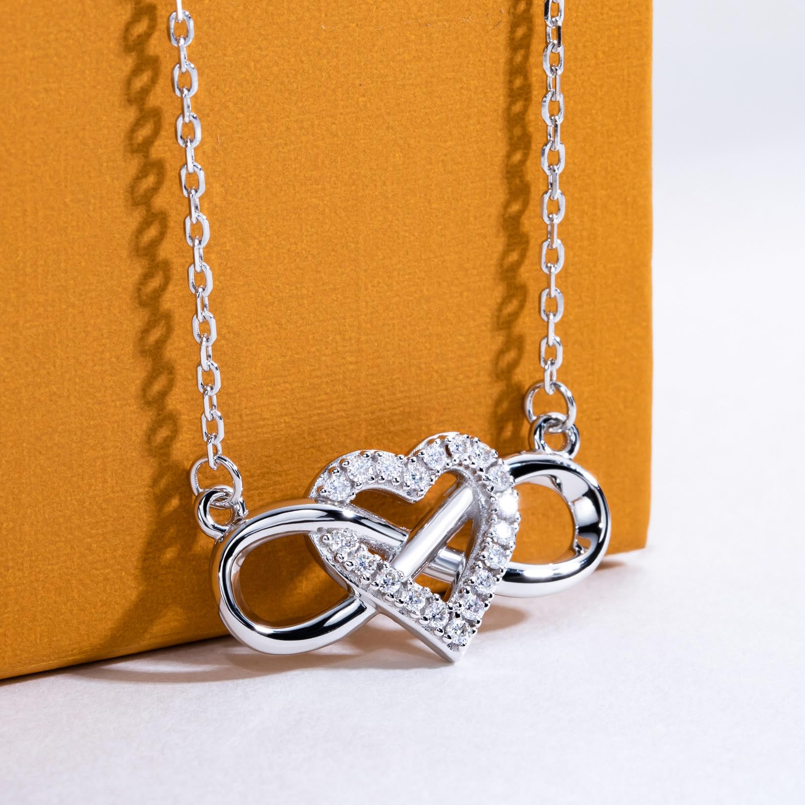 Round Cut Moissanite White Gold Plated Infinity Heart Moissanite Pendant Necklace for Women