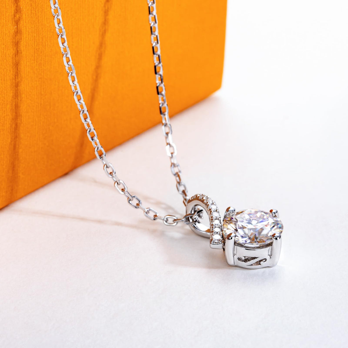 moissanite pendant necklace, infinity necklace women, round cut moissanite necklace, sterling silver pendant, white gold plated jewelry, solitaire necklace women, elegant jewelry gift for her, minimalist luxury necklace, infinity symbol necklace, sparkling pendant necklace