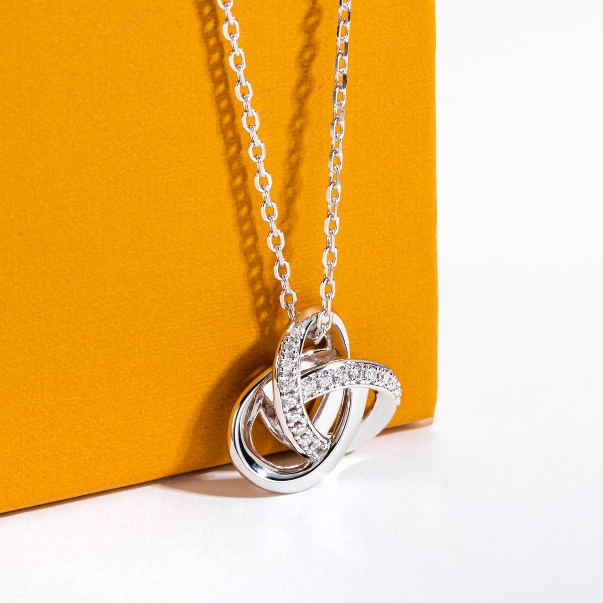 trinity knot necklace, celtic knot pendant, infinity knot necklace women, silver necklace USA, white gold plated jewelry, moissanite pendant necklace, meaningful jewelry gift for her, elegant minimalist necklace