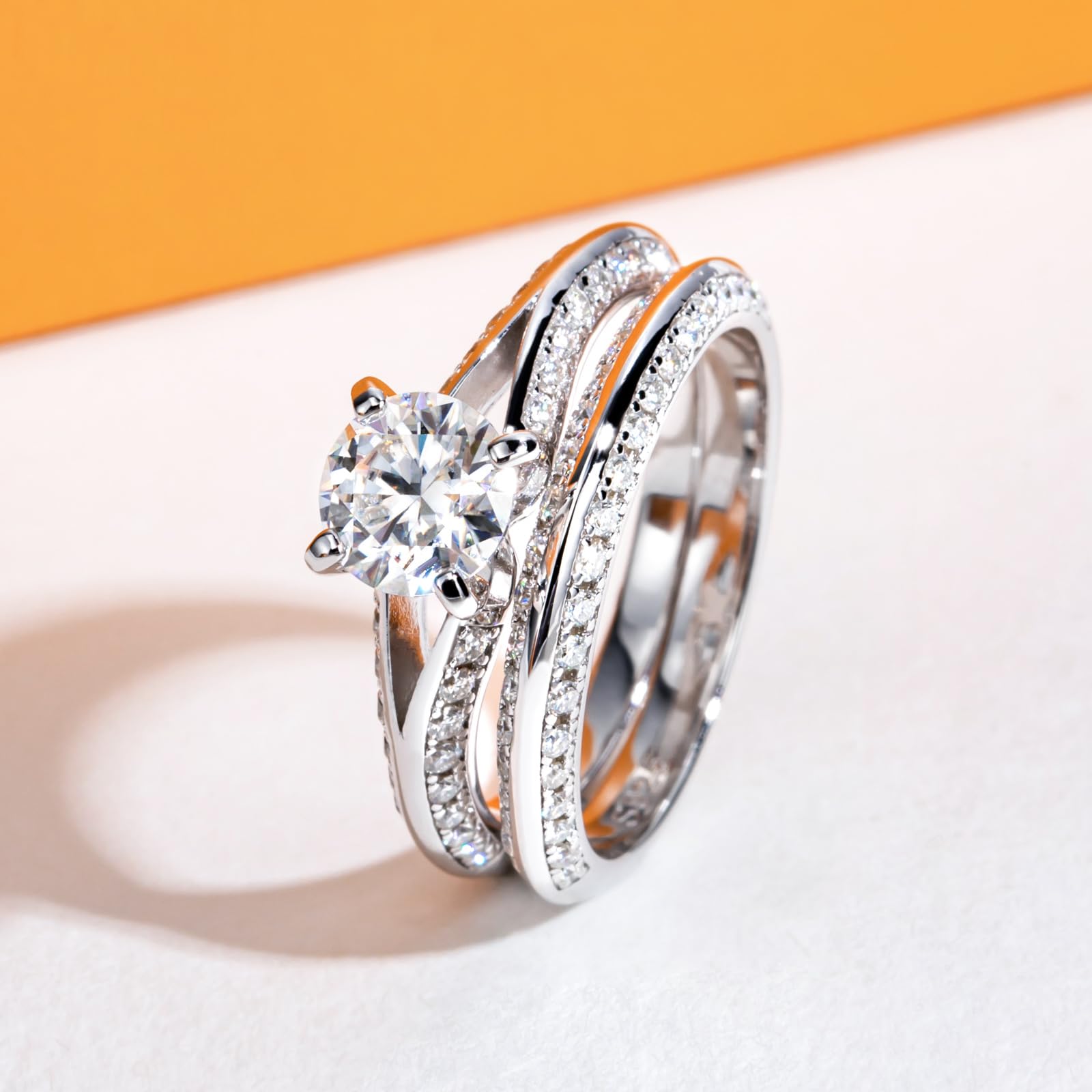 bridal ring set, round cut diamond ring, wedding ring set, engagement and wedding ring set, solitaire rings, gold rings, round cut engagement ring, gold rings for women, 14k gold rings, white gold rings, lab grown diamond rings, diamond rings for women, diamond rings, valentines gift for her, birthday gift for her, moissanite rings, 925 silver rings