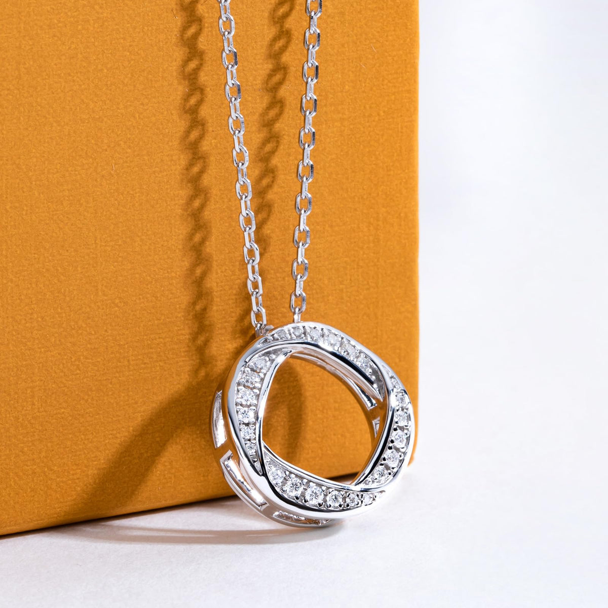 Moiss Era pendant, infinity circle necklace, luxury minimalist jewelry, white gold pendant necklace, moissanite pendant, symbolic jewelry