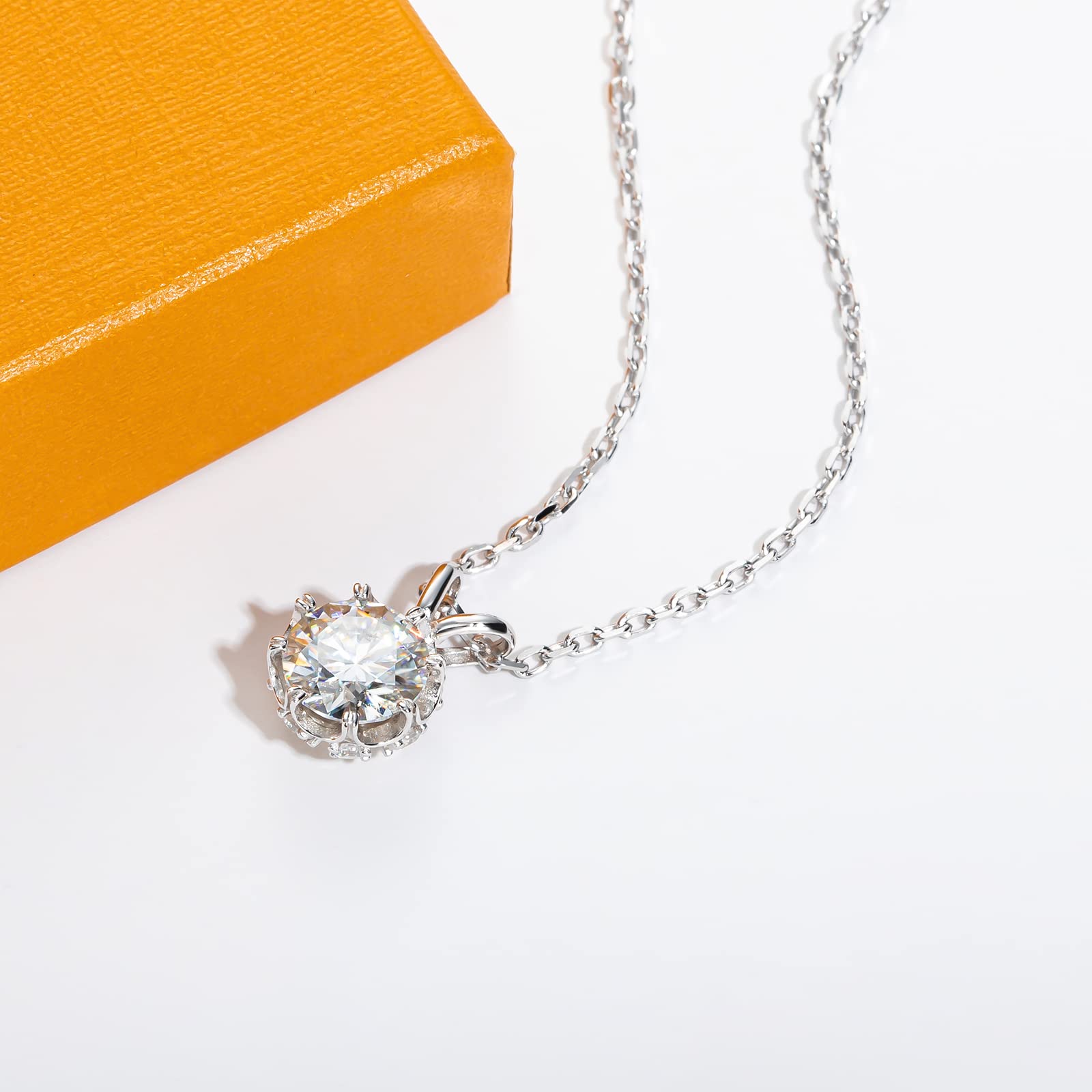 moissanite pendant necklace, round solitaire necklace, silver pendant for women, custom moissanite jewelry, lab grown diamond pendant, white gold plated necklace, dainty pendant necklace