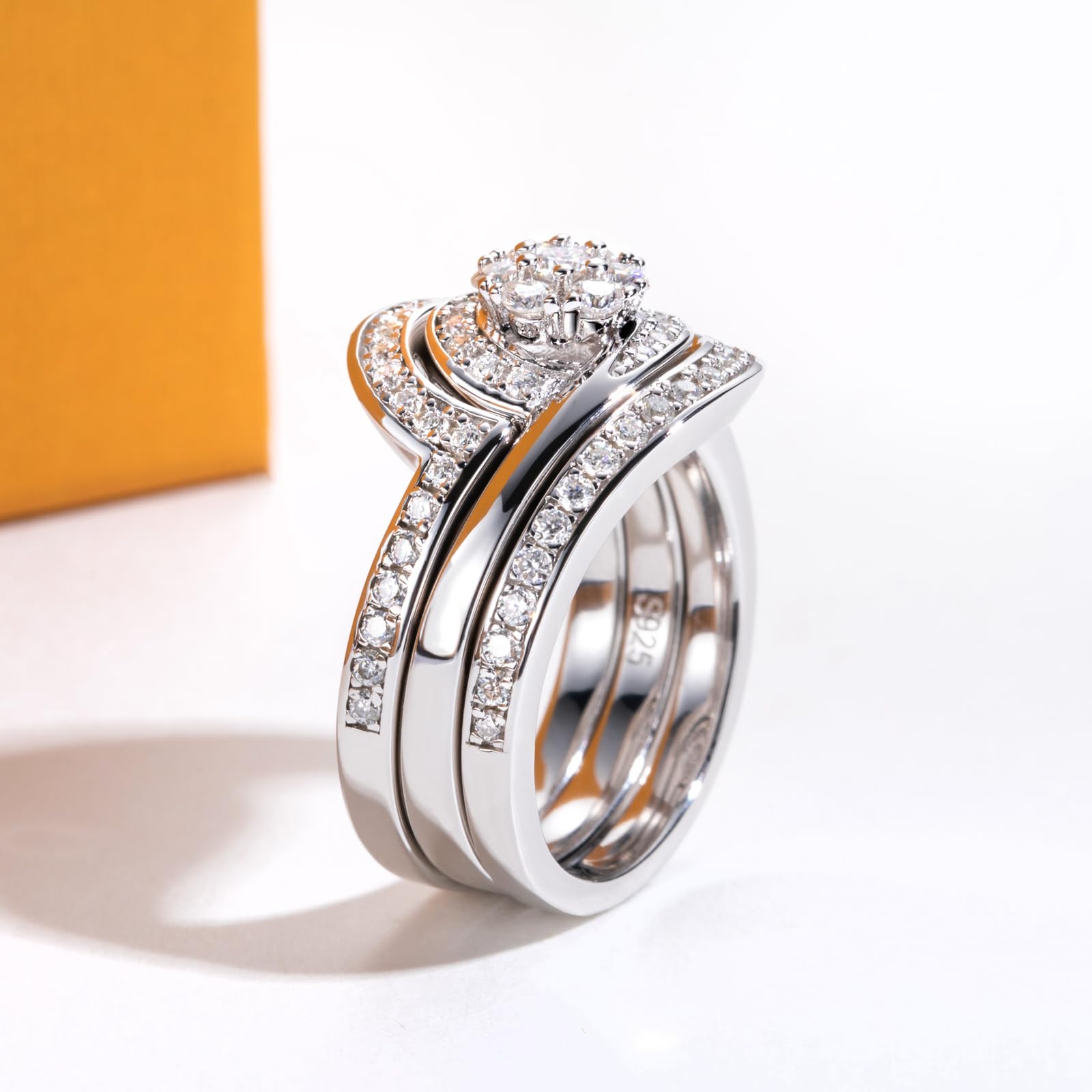 cluster ring, bridal ring set, round cut diamond ring, wedding ring set, engagement and wedding ring set, solitaire rings, gold rings, round cut engagement ring, gold rings for women, 14k gold rings, white gold rings, lab grown diamond rings, diamond rings for women, diamond rings, valentines gift for her, birthday gift for her, moissanite rings, 925 silver rings