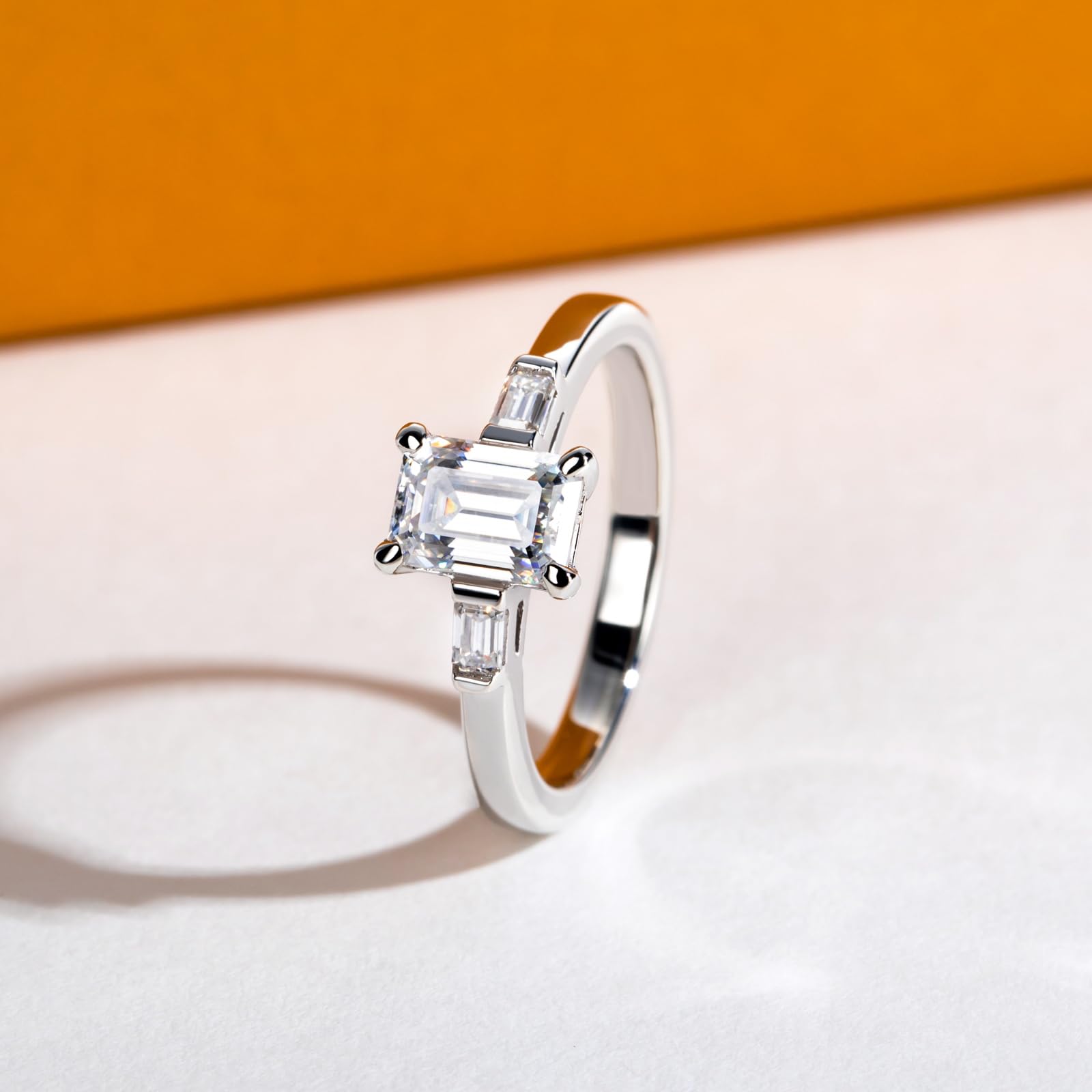 emerald cut diamond ring, three stone rings, radiant diamond ring, 1 carat emerald diamond ring, gold ring, 14k gold ring, white gold ring, rings, promise rings for her, anniversary ring, silver rings, sterling silver rings, valentines gift for her, birthday gift for her, lab grown diamonds