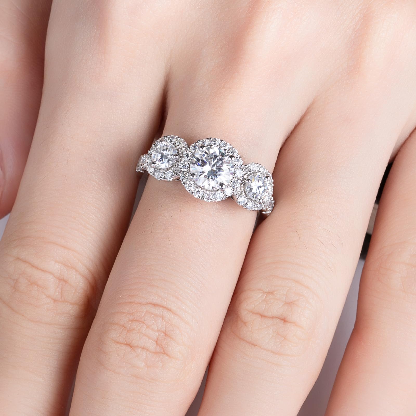 round cut diamond ring, three stone rings, round diamond ring, 1 carat round diamond ring, gold ring, 14k gold ring, white gold ring, rings, promise rings for her, anniversary ring, silver rings, sterling silver rings, valentines gift for her, birthday gift for her, lab grown diamonds