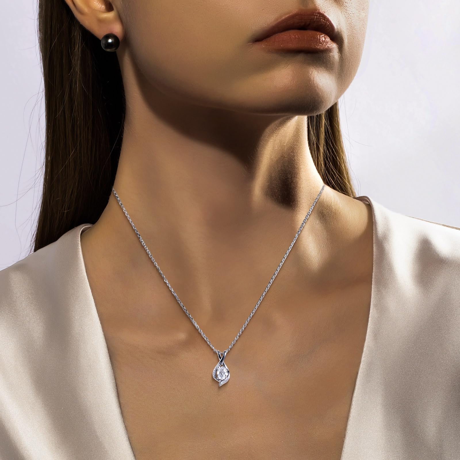 Oval moissanite pendant necklace, infinity pendant necklace women, silver necklace USA, white gold plated jewelry, moissanite jewelry USA, elegant pendant for women, minimalist luxury necklace, gift for her jewelry