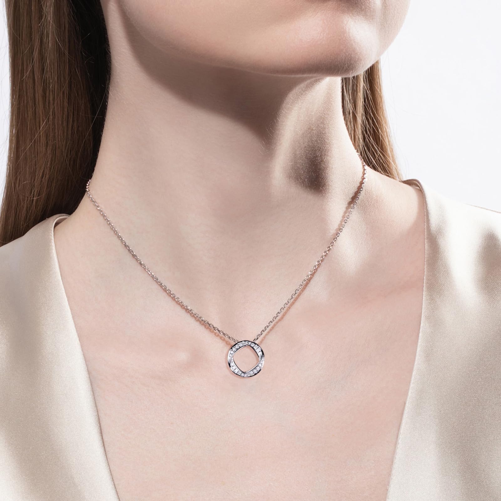 Moiss Era pendant, infinity circle necklace, luxury minimalist jewelry, white gold pendant necklace, moissanite pendant, symbolic jewelry