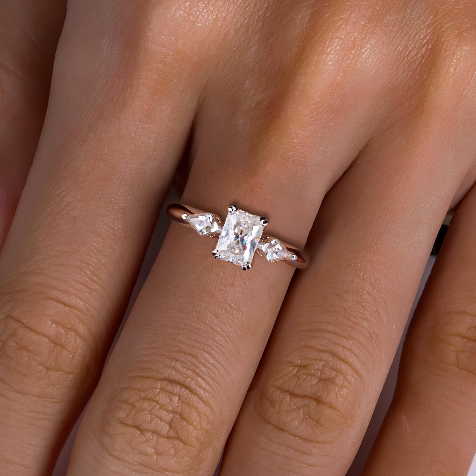 radiant cut diamond ring, three stone rings, radiant diamond ring, 1 carat emerald diamond ring, gold ring, 14k gold ring, white gold ring, rings, promise rings for her, anniversary ring, silver rings, sterling silver rings, valentines gift for her, birthday gift for her, lab grown diamonds