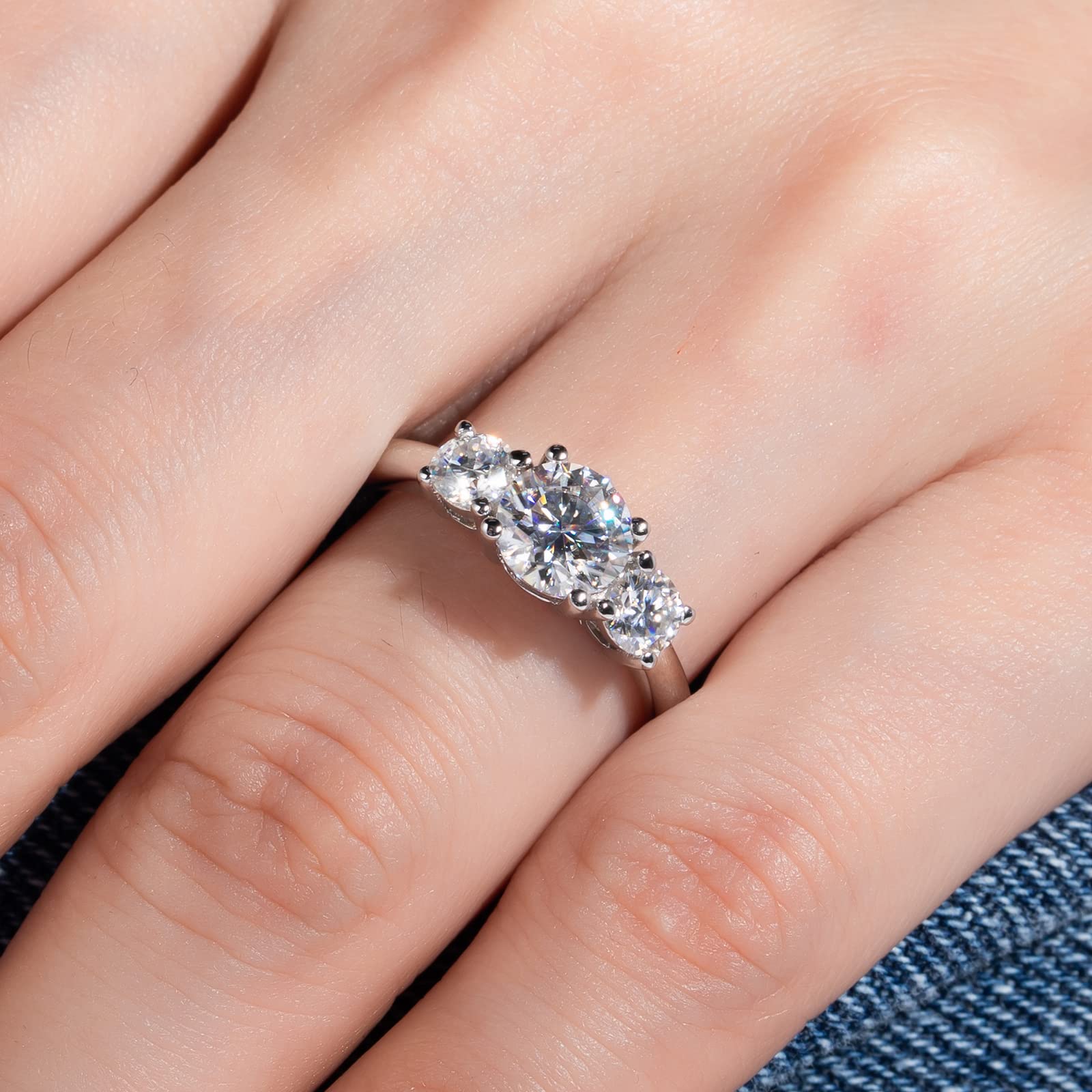 round cut diamond ring, three stone rings, round diamond ring, 1 carat round diamond ring, gold ring, 14k gold ring, white gold ring, rings, promise rings for her, anniversary ring, silver rings, sterling silver rings, valentines gift for her, birthday gift for her, lab grown diamonds