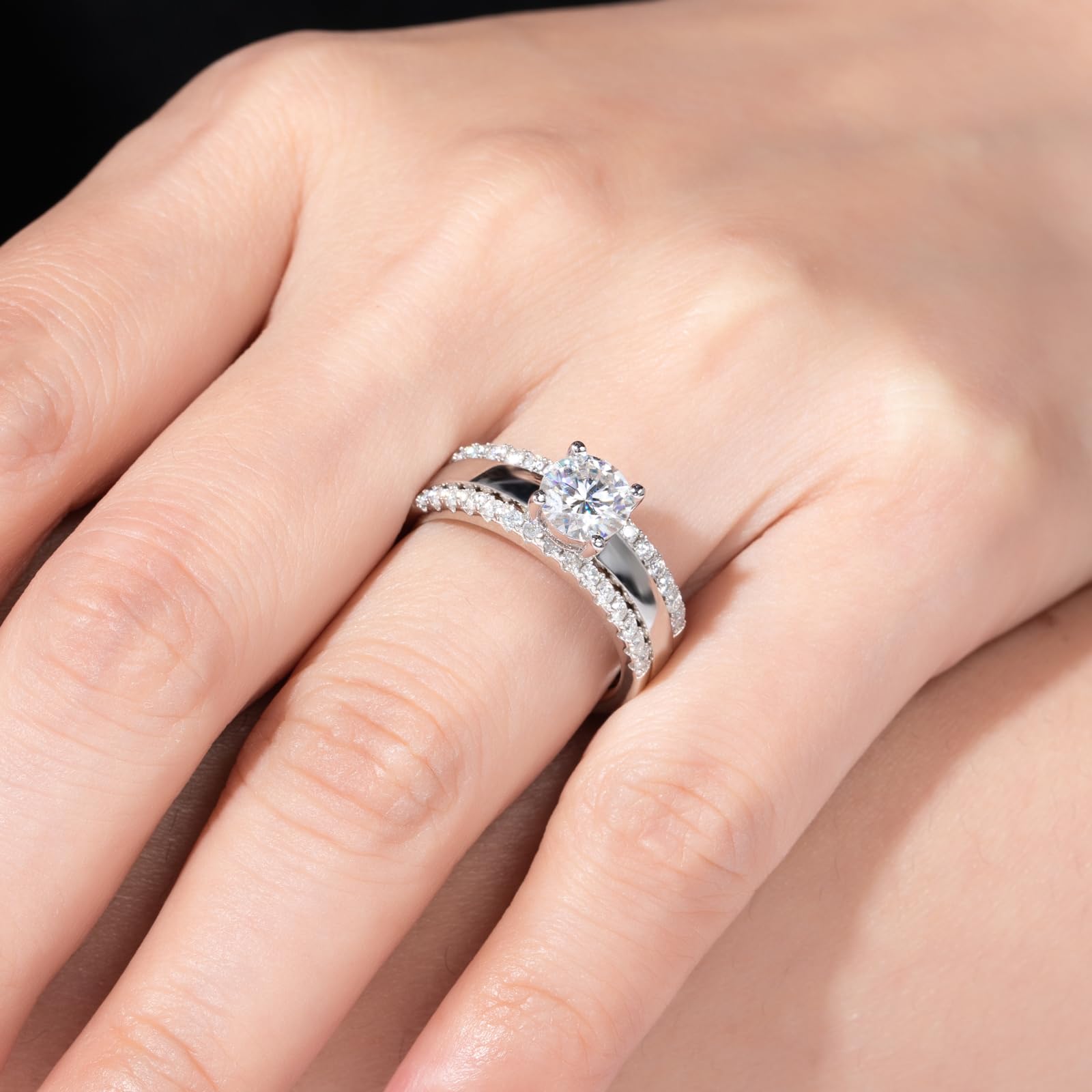 bridal ring set, round cut diamond ring, wedding ring set, engagement and wedding ring set, solitaire rings, gold rings, round cut engagement ring, gold rings for women, 14k gold rings, white gold rings, lab grown diamond rings, diamond rings for women, diamond rings, valentines gift for her, birthday gift for her, moissanite rings, 925 silver rings