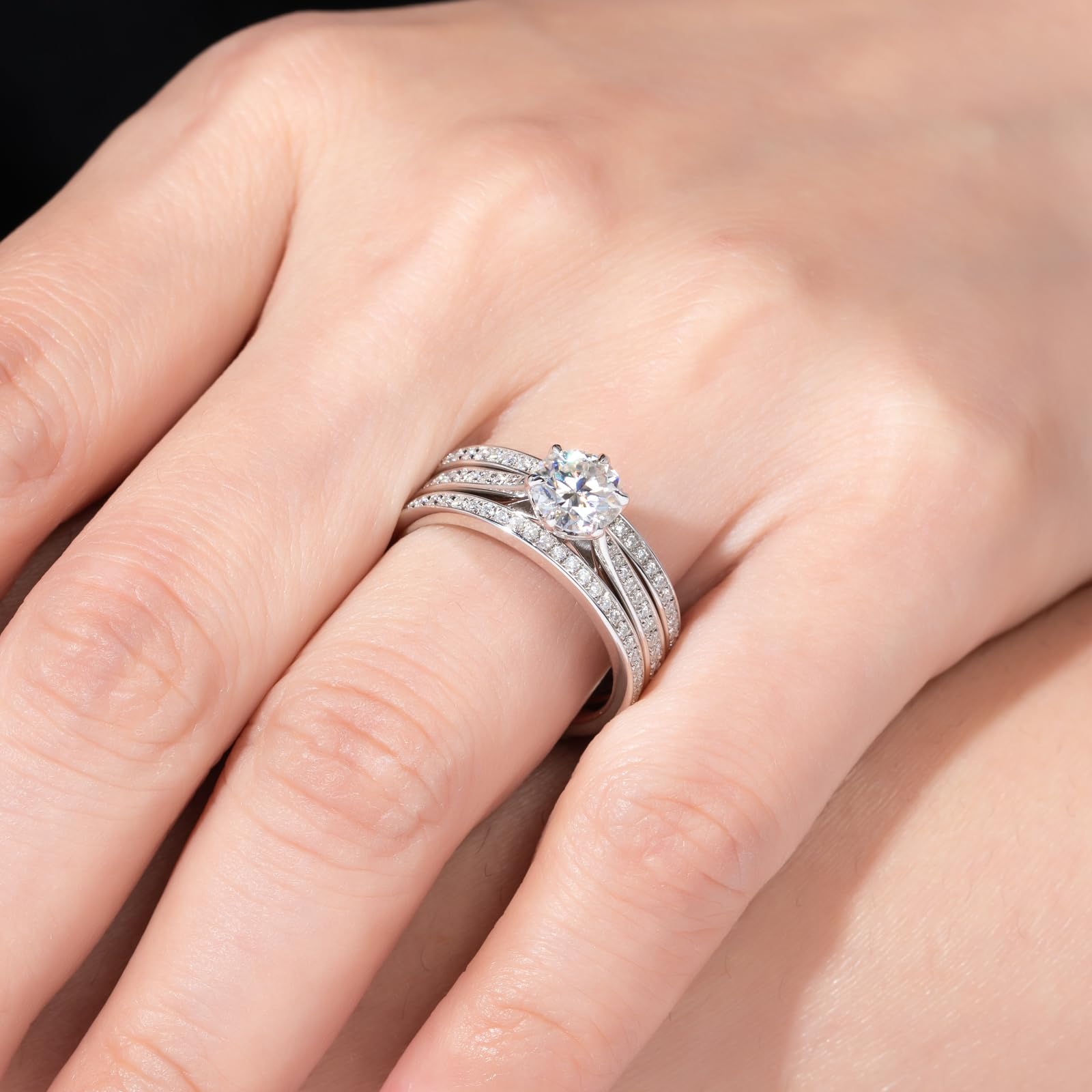 bridal ring set, round cut diamond ring, wedding ring set, engagement and wedding ring set, solitaire rings, gold rings, round cut engagement ring, gold rings for women, 14k gold rings, white gold rings, lab grown diamond rings, diamond rings for women, diamond rings, valentines gift for her, birthday gift for her, moissanite rings