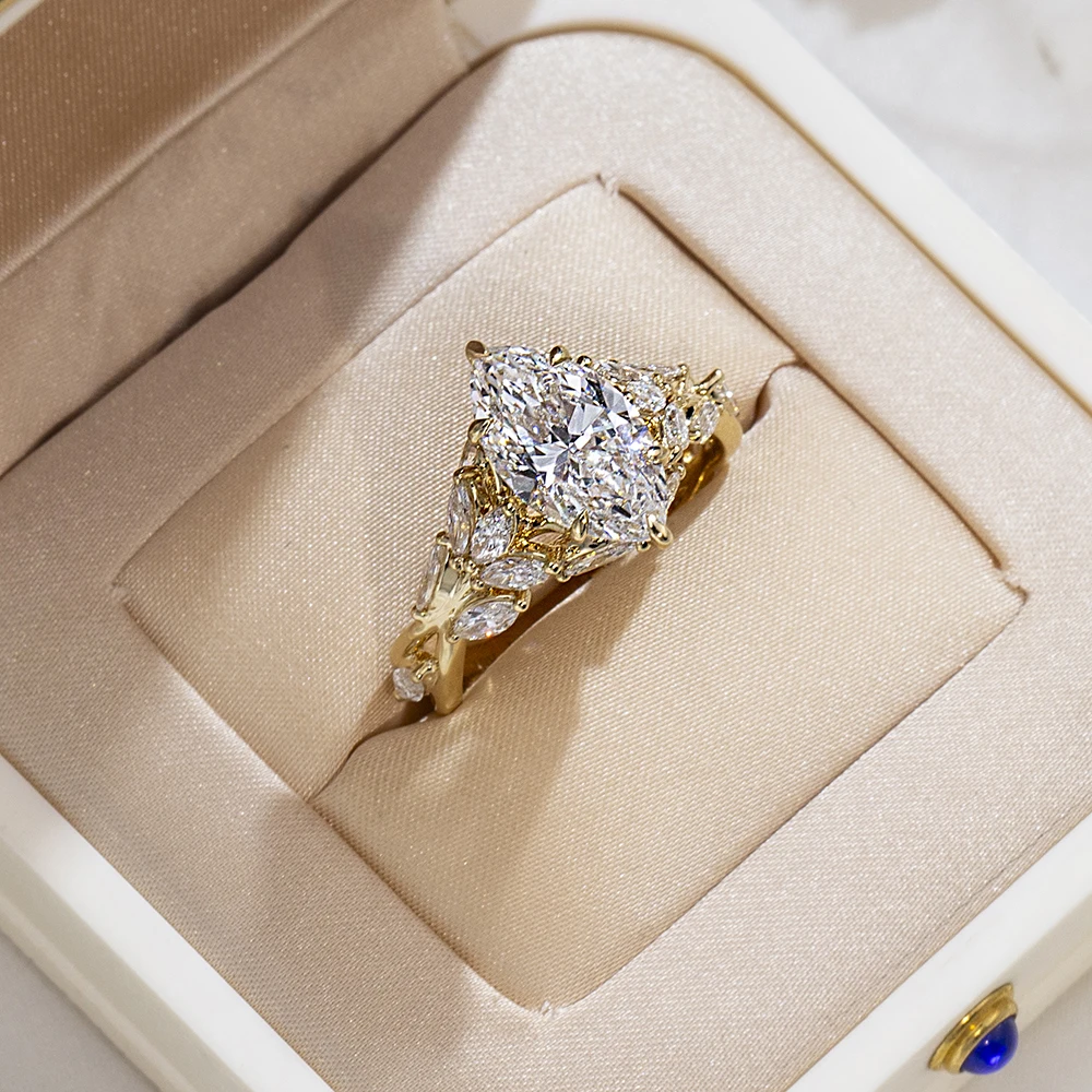 3.50 CTW Marquise Cut Designer Yellow Gold plated Bridal Wedding Ring