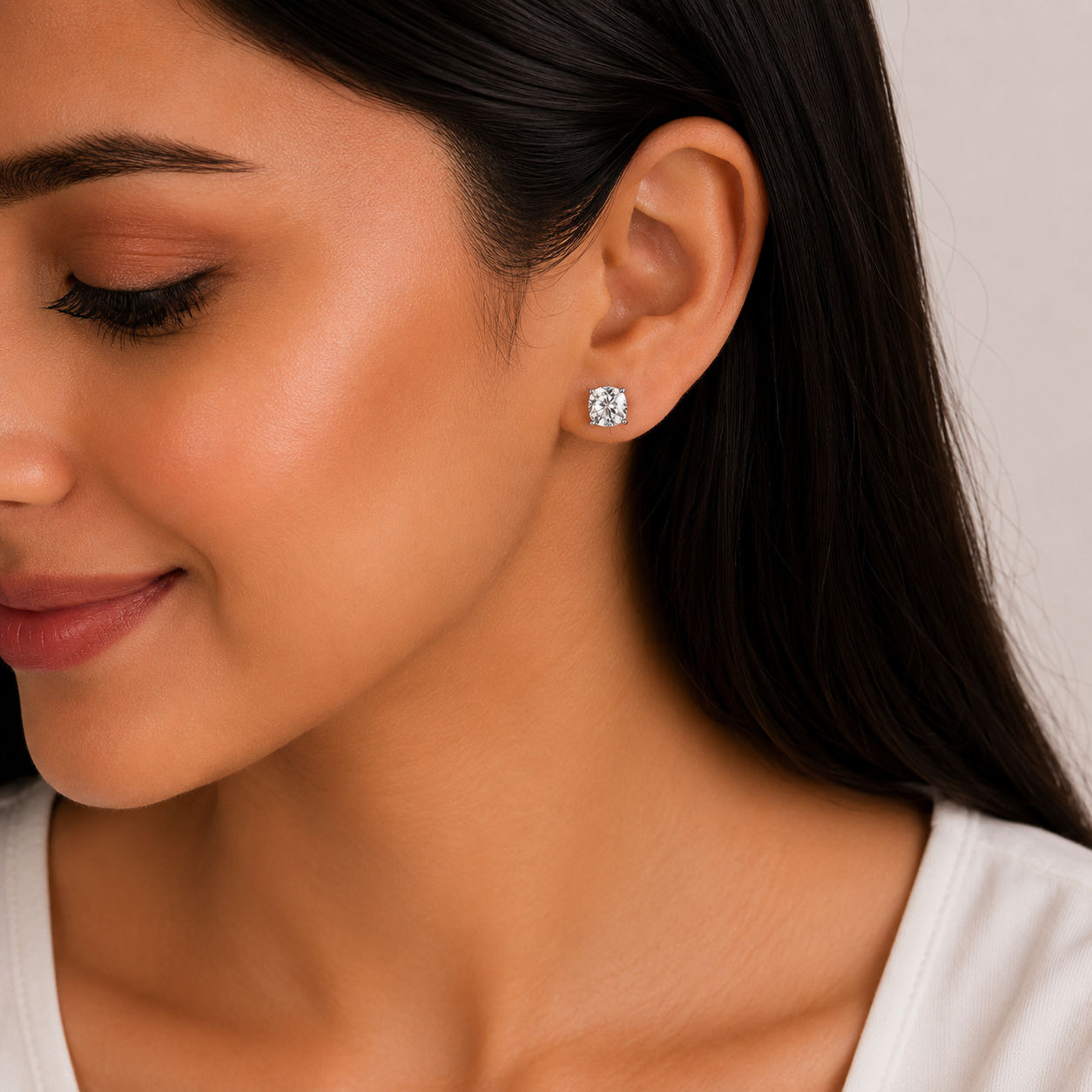 1.0 CT Cushion Cut Moissanite 14K White Gold Plated Solitaire Four Prong Stud Earrings For Her
