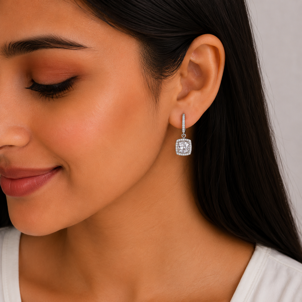 Moiss Era Round Cut VVS Clarity Moissanite Halo Drop Earrings for Women