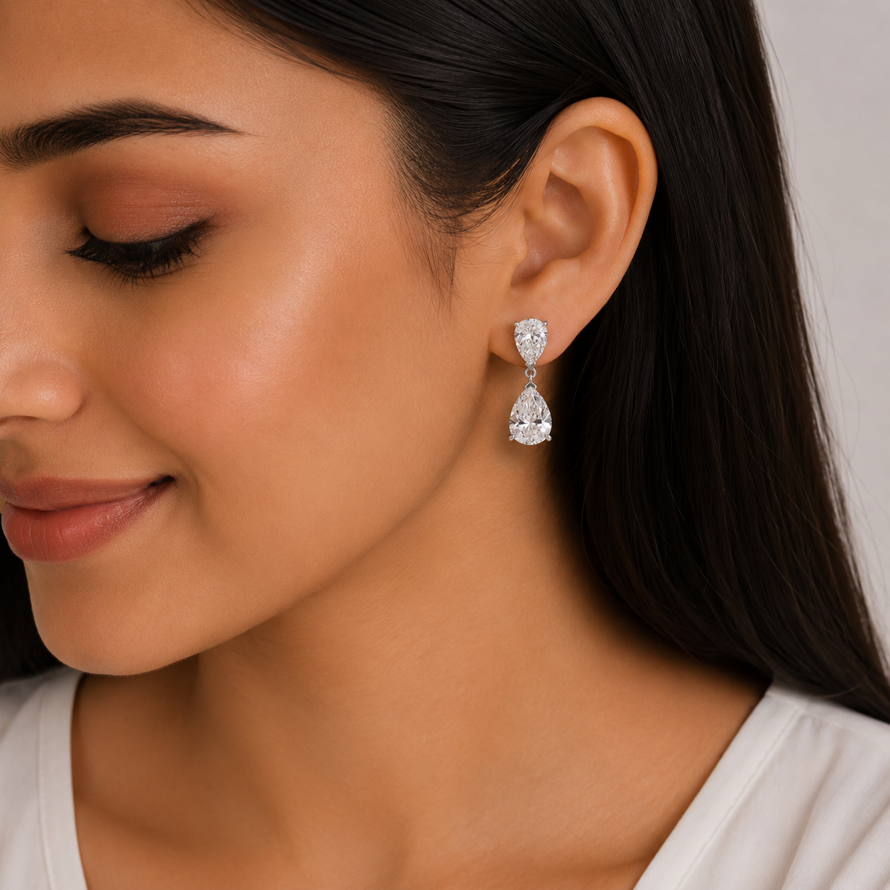3.0 CTW Pear Cut VVS Clarity Moissanite Double Drop Earrings | 925 Sterling Silver