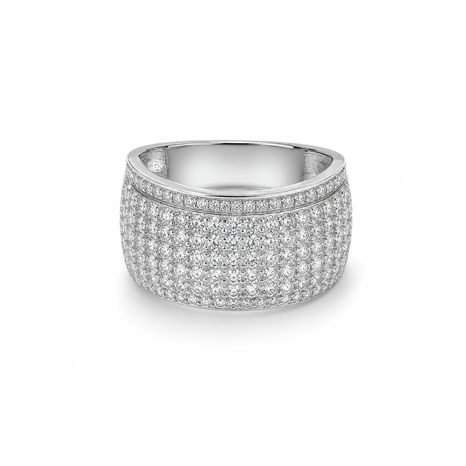 Luxury Pavé Set Round Brilliant Cut Moissanite 925 Silver Wide Band Ring For Women