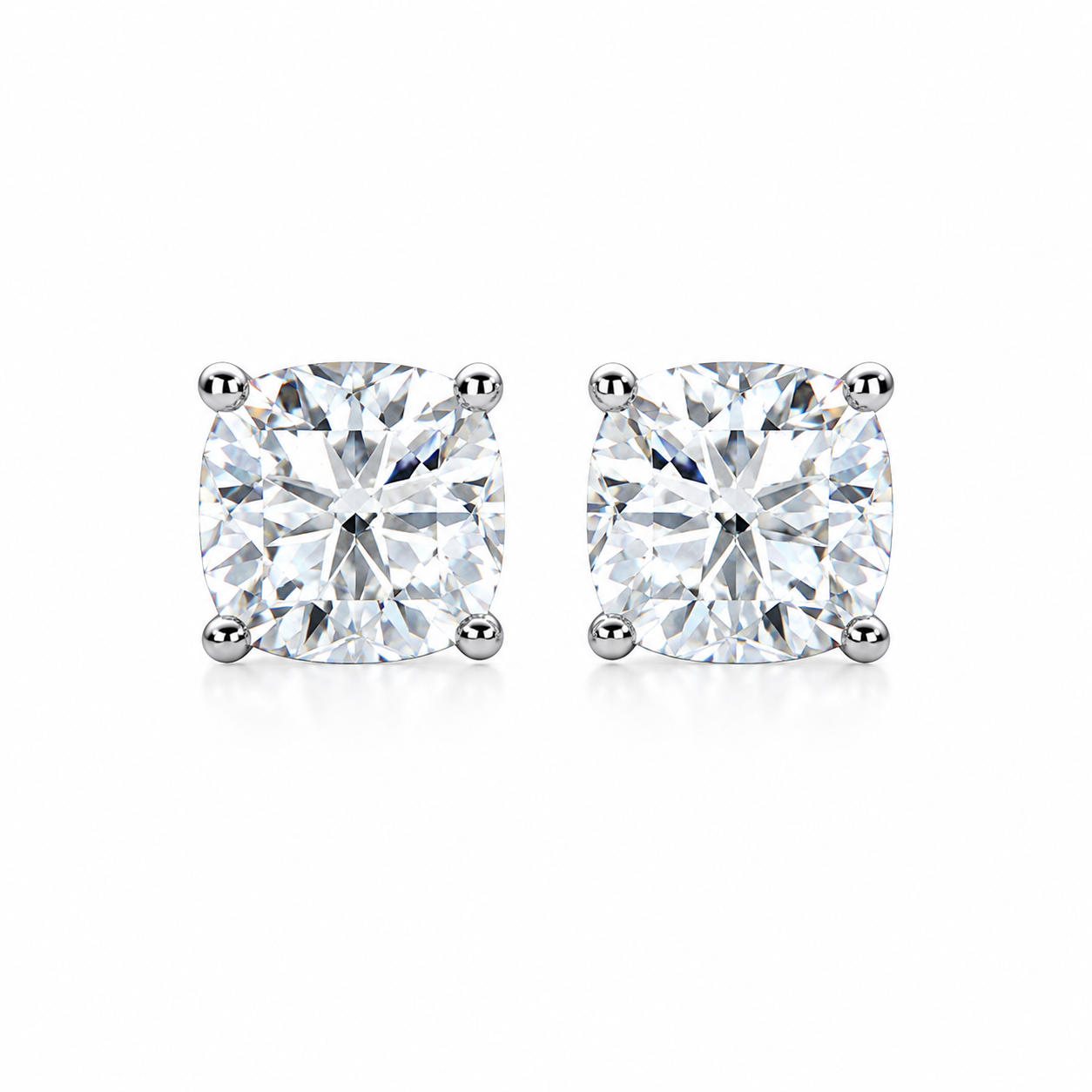 1.0 CT Cushion Cut Moissanite 14K White Gold Plated Solitaire Four Prong Stud Earrings For Her