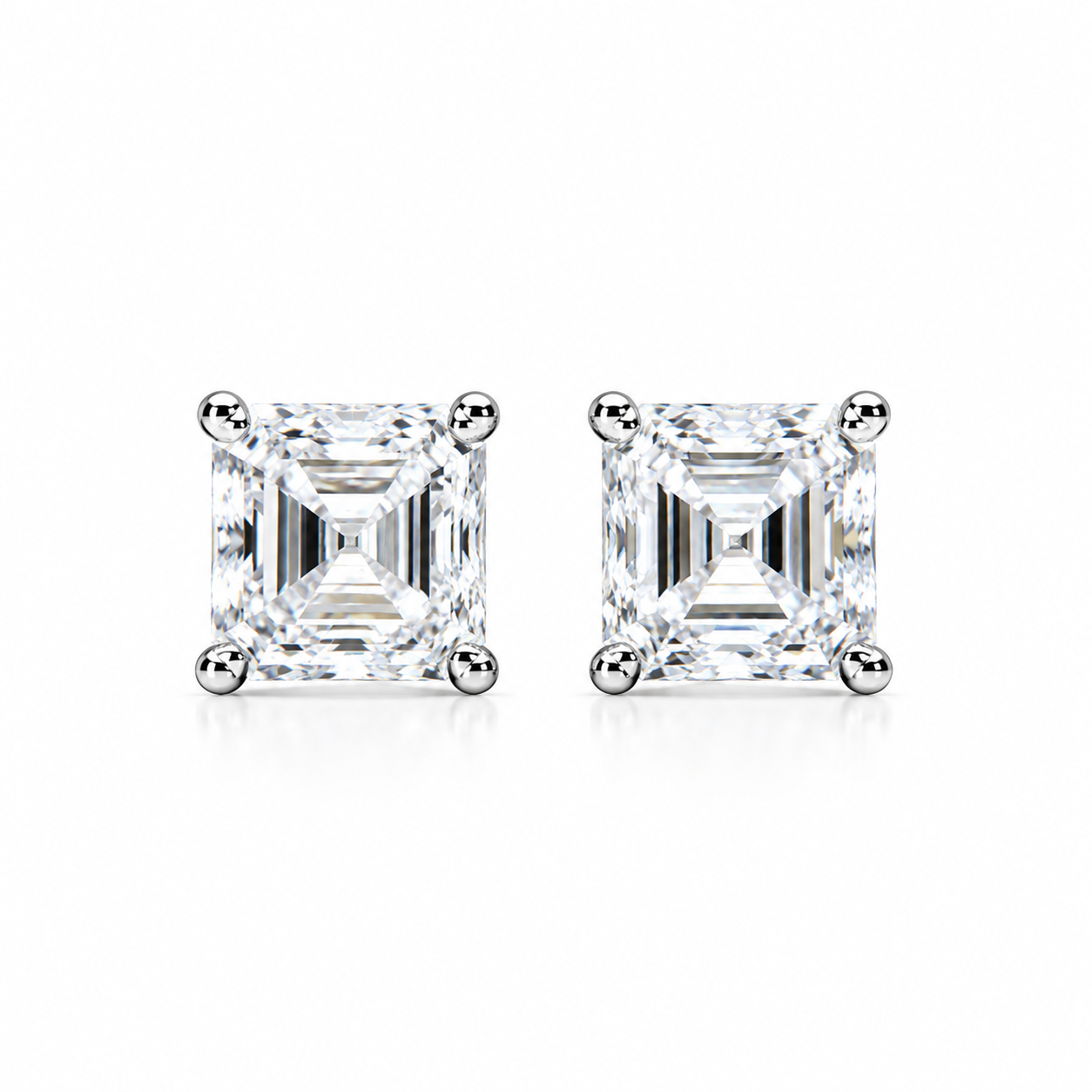 1.0 CT D-VVS Clarity Asscher Cut Moissanite Solitaire Stud Earrings | 925 Sterling Silver