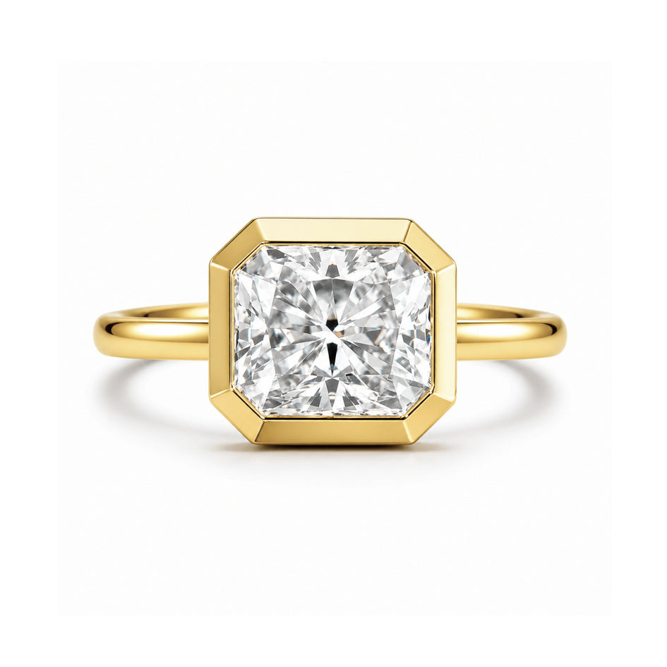 1.0 CT D-VVS Clarity Radiant Cut Bezel Set Moissanite Luxury Engagement Ring