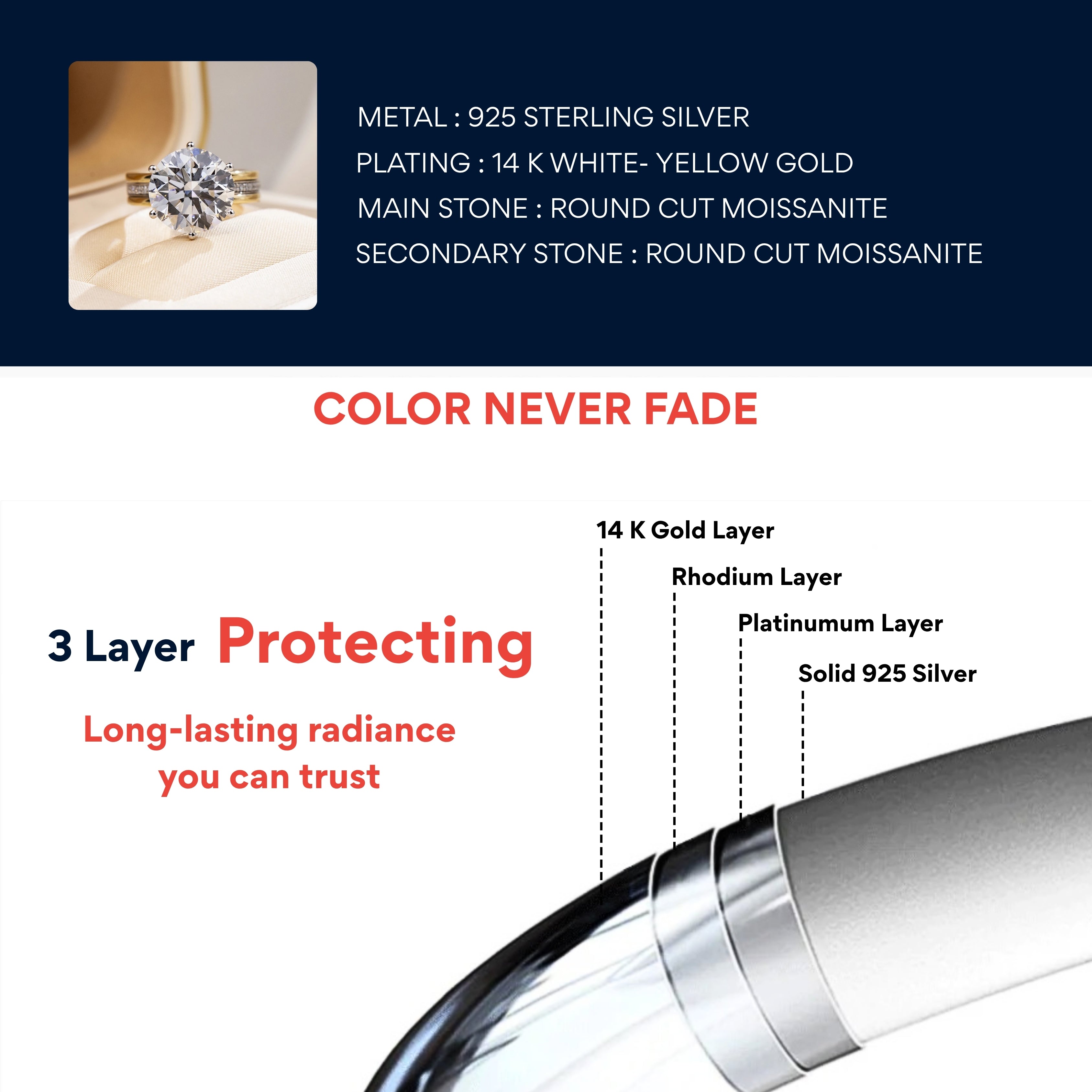 3 carat round moissanite ring, moissanite bridal set, moissanite bridal set rings, gold plated ring, round solitaire ring, round solitaire ring designs, lab grown diamond ring, 2 carat lab grown diamond ring, bridal jewelry set, moissanite rings engagement