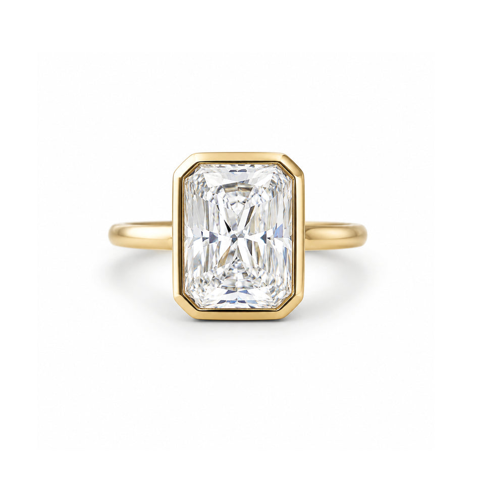 2.5 CT Radiant Cut Moissanite Bezel Set Yellow Gold Plated Hidden Halo Solitaire Engagement Ring