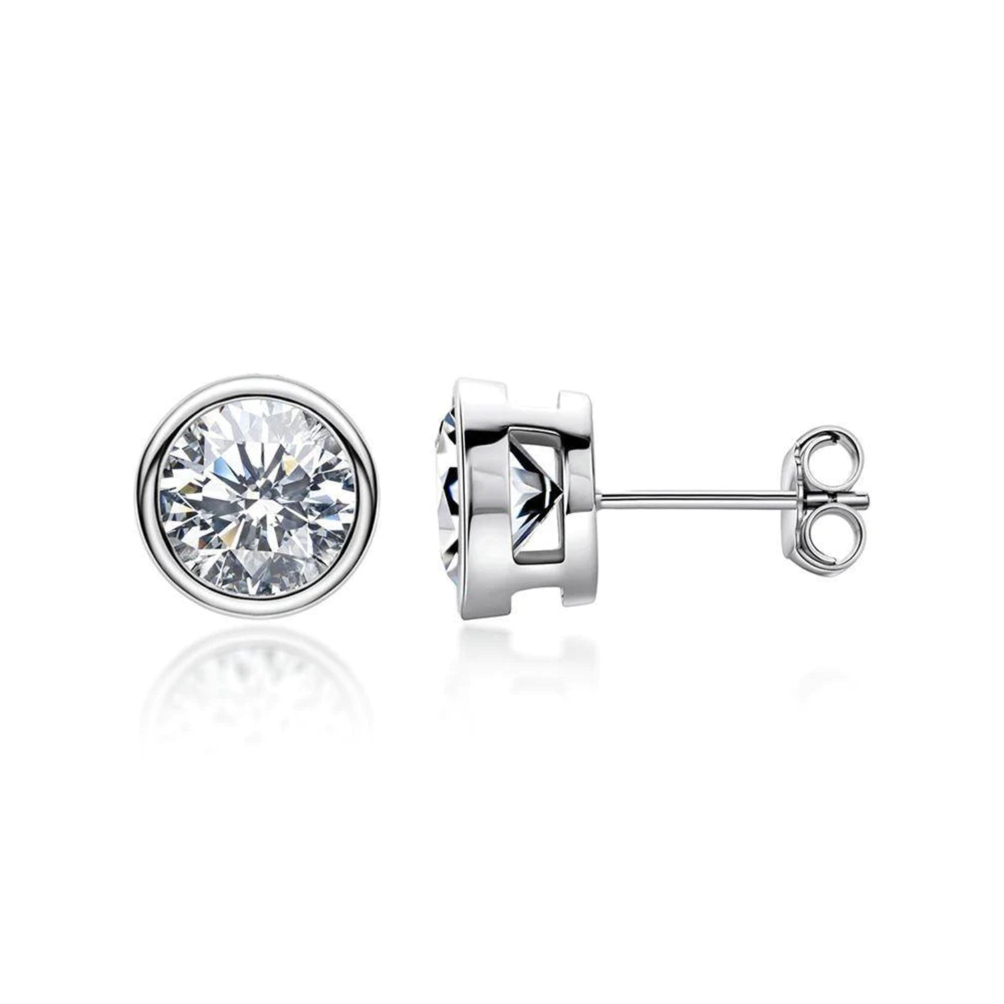 Classic Bezel Set D-VVS Clarity Round Brilliant Moissanite Stud Earrings