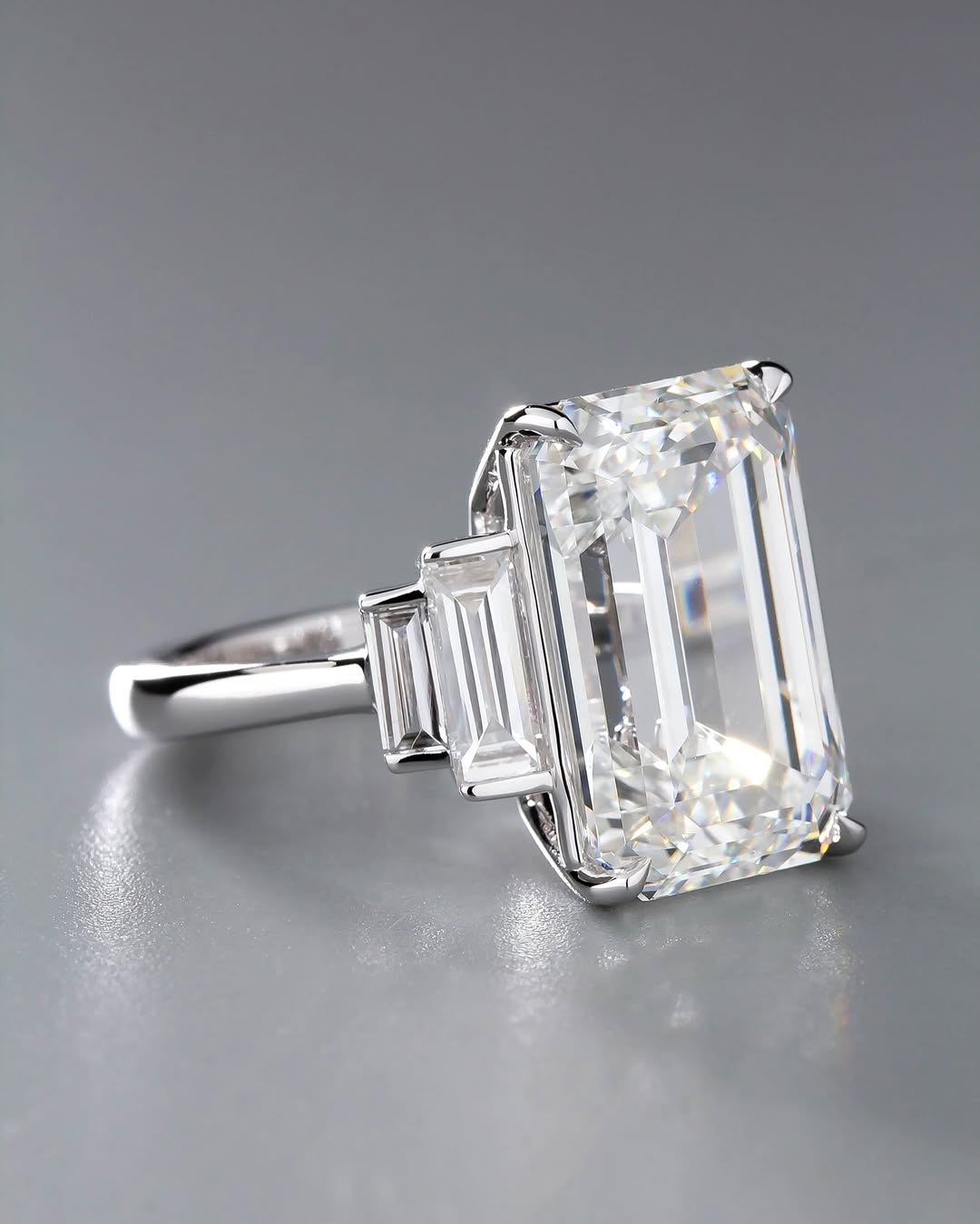 three stone ring, emerald cut ring, solitaire rings, gold rings, emerald cut engagement ring, gold rings for women, 14k gold rings, white gold rings, lab grown diamond rings, diamond rings for women, diamond rings, valentines gift for her, birthday gift for her, moissanite rings