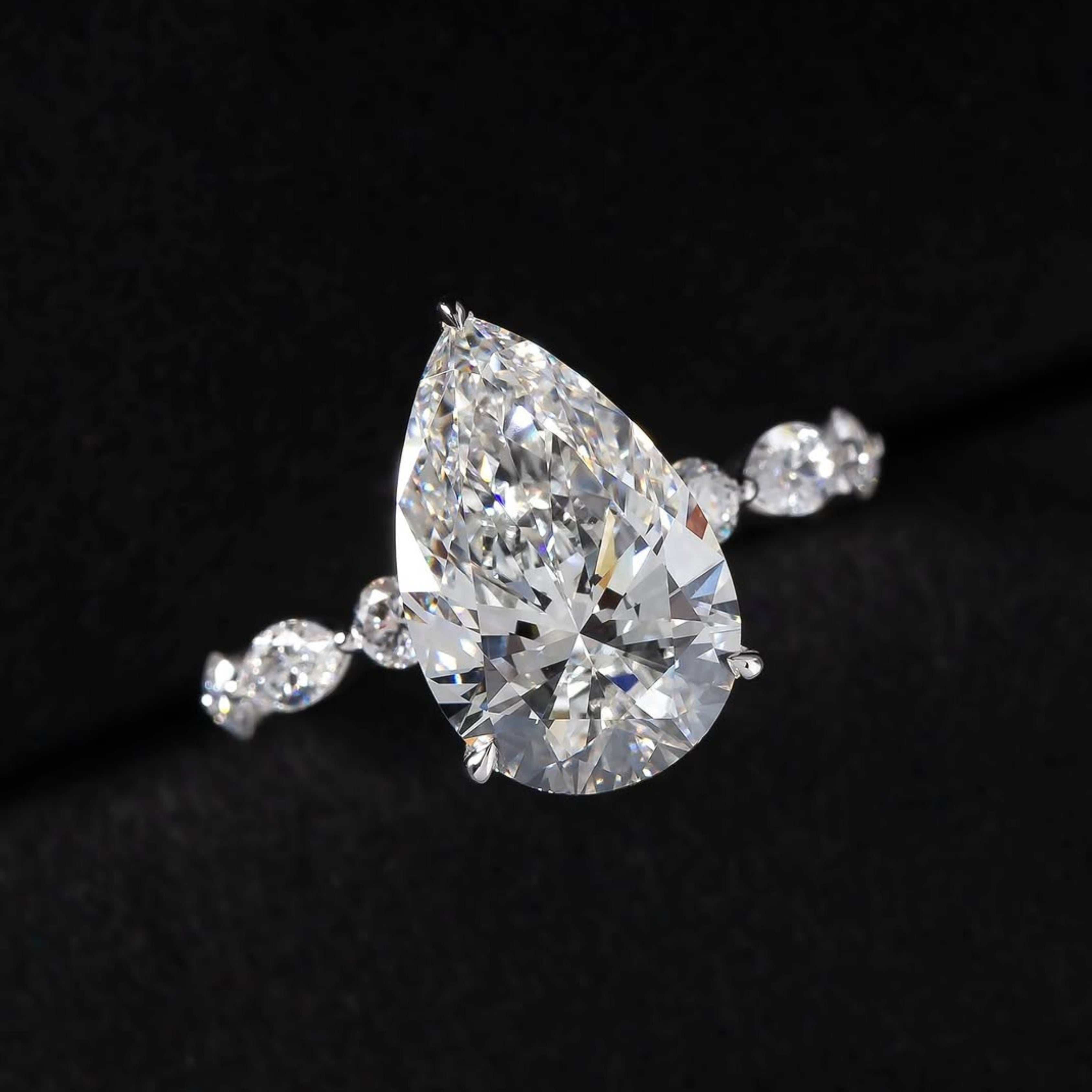 bridal ring set, pear cut ring, wedding ring set, engagement and wedding ring set, solitaire rings, gold rings, pear cut engagement ring, gold rings for women, 14k gold rings, white gold rings, lab grown diamond rings, diamond rings for women, diamond rings, valentines gift for her, birthday gift for her, moissanite rings