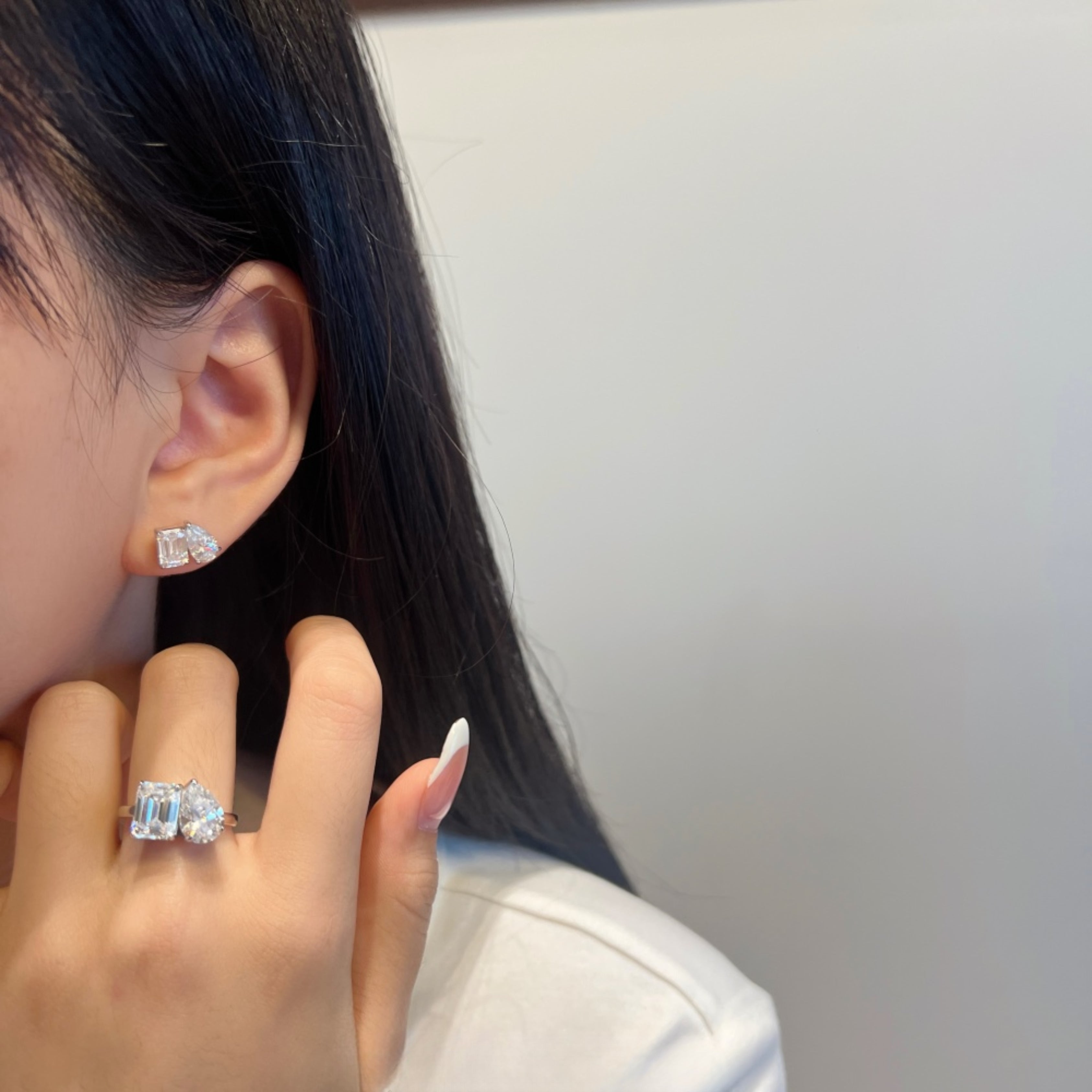 toi et moi ring, two stone ring, engagement rings, engagement rings for women, moissanite engagement rings, gold rings for women, 14k gold rings, white gold rings, lab grown diamond rings, diamond rings for women, diamond rings, valentines gift for her, birthday gift for her, moissanite rings, 925 silver rings, emerald diamond ring, pear diamond ring