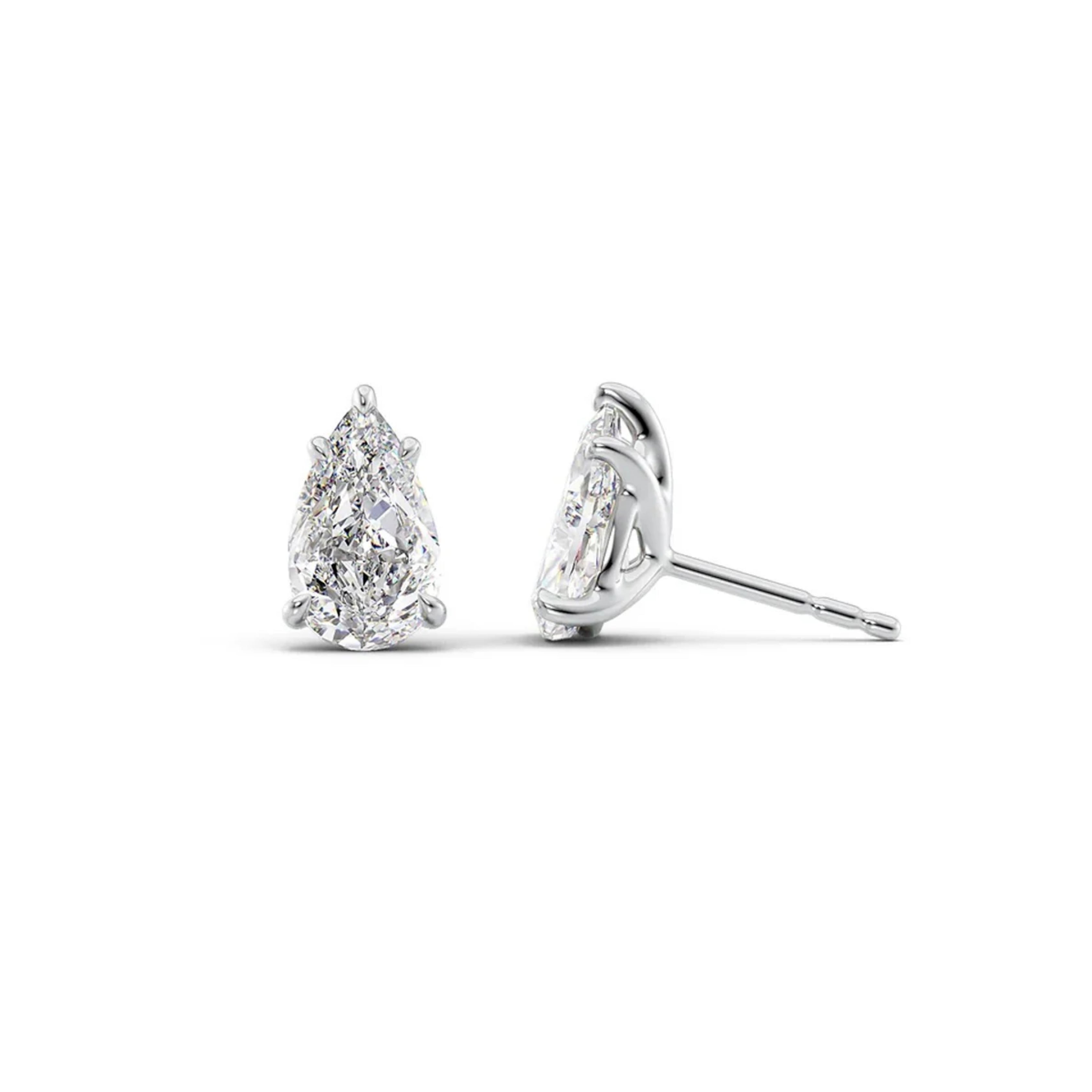 1.0 CT Pear Cut Moissanite 14K White Gold Plated Solitaire Stud Earrings